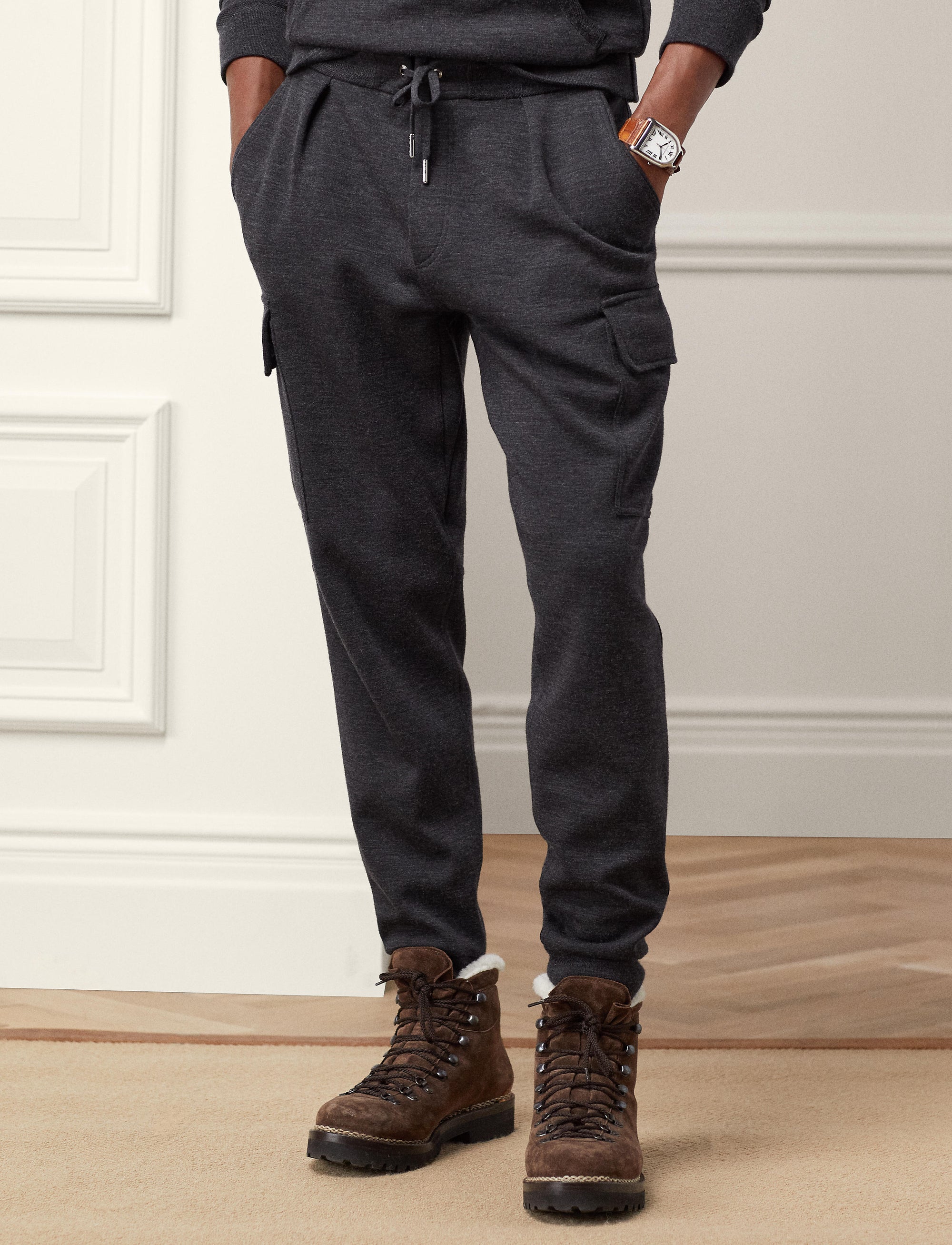 Pantalon de jogging cargo en laine - Charcoal Melange