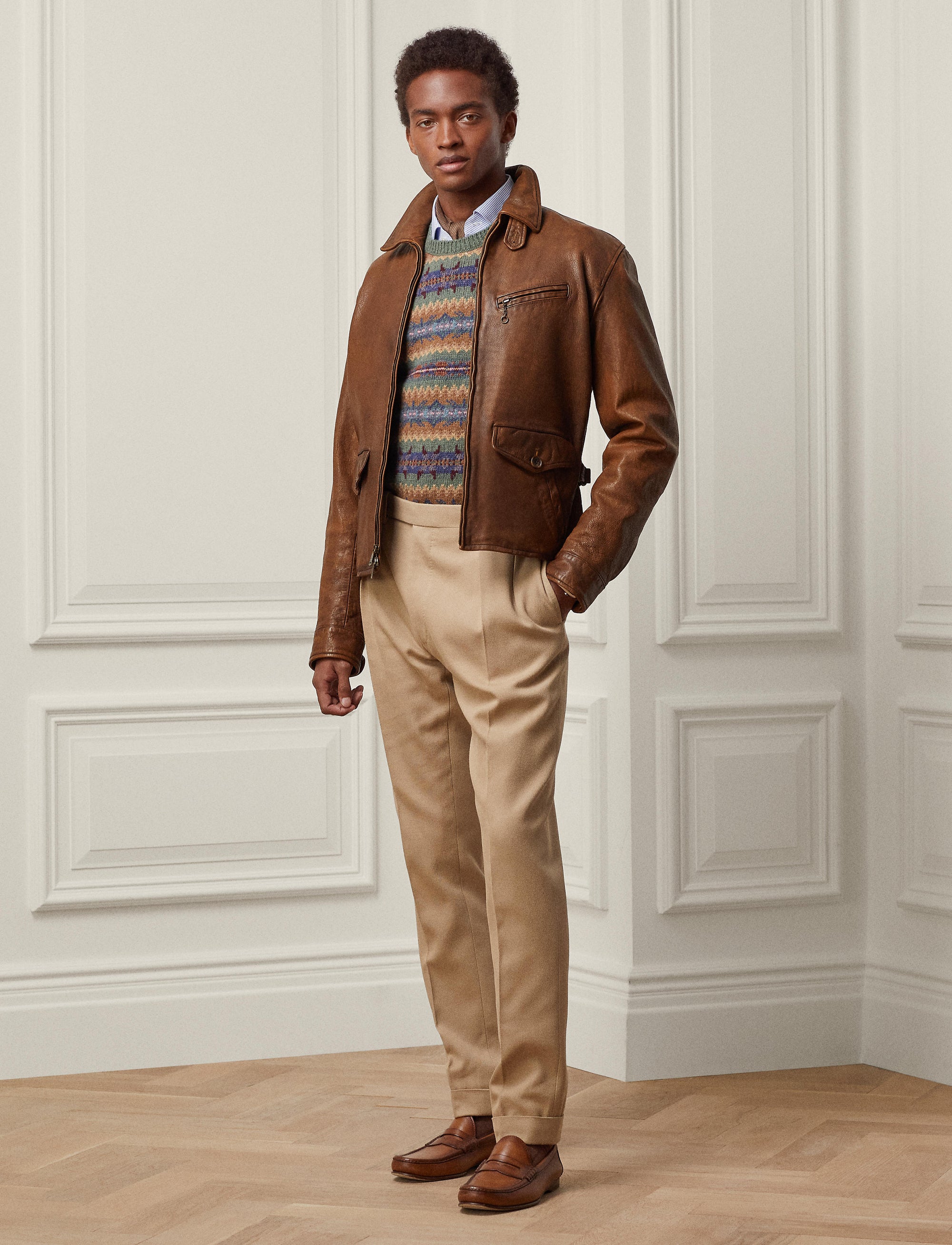 Veste newsboy Hugh en cuir - Marron Montecito