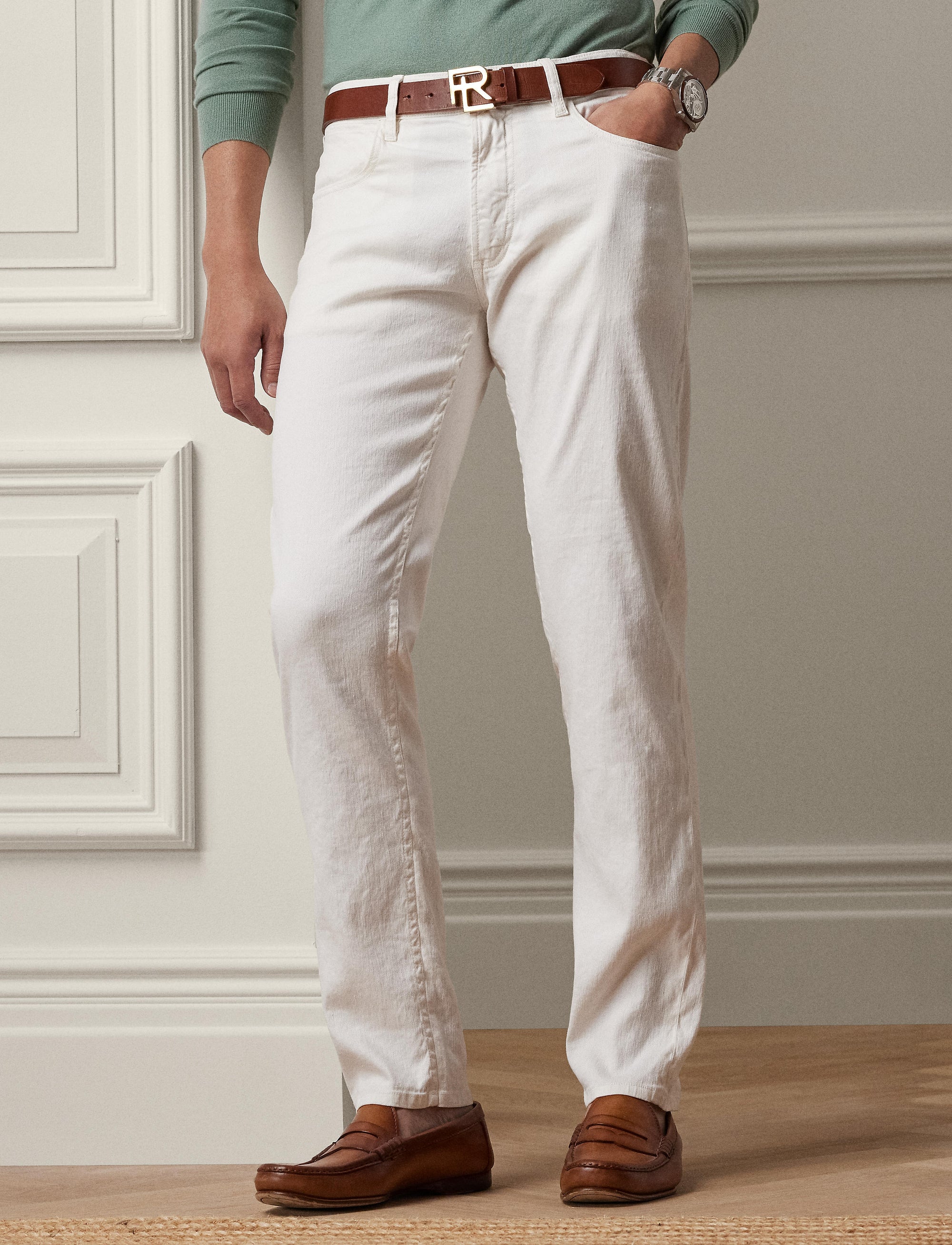 Jean coupe slim en lin - Classic Cream