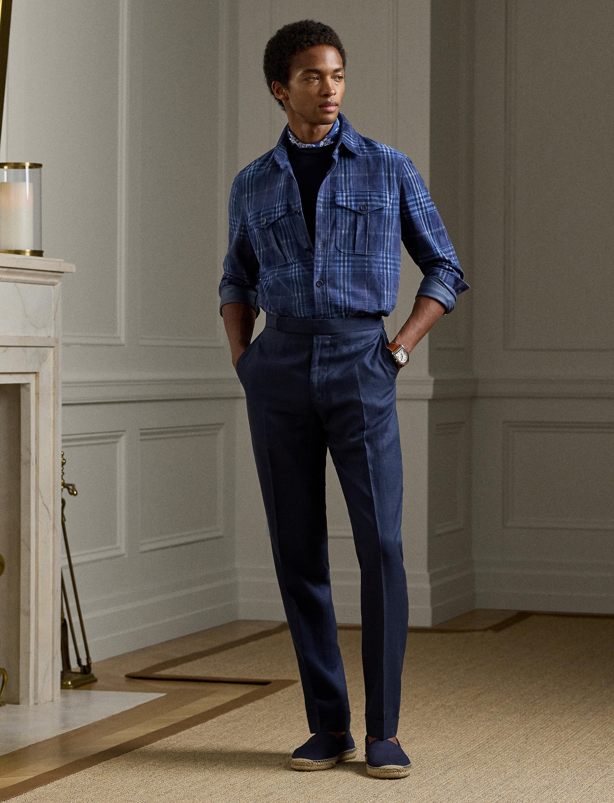 Suede tartan overshirt - Navy, Blue & Multicolour