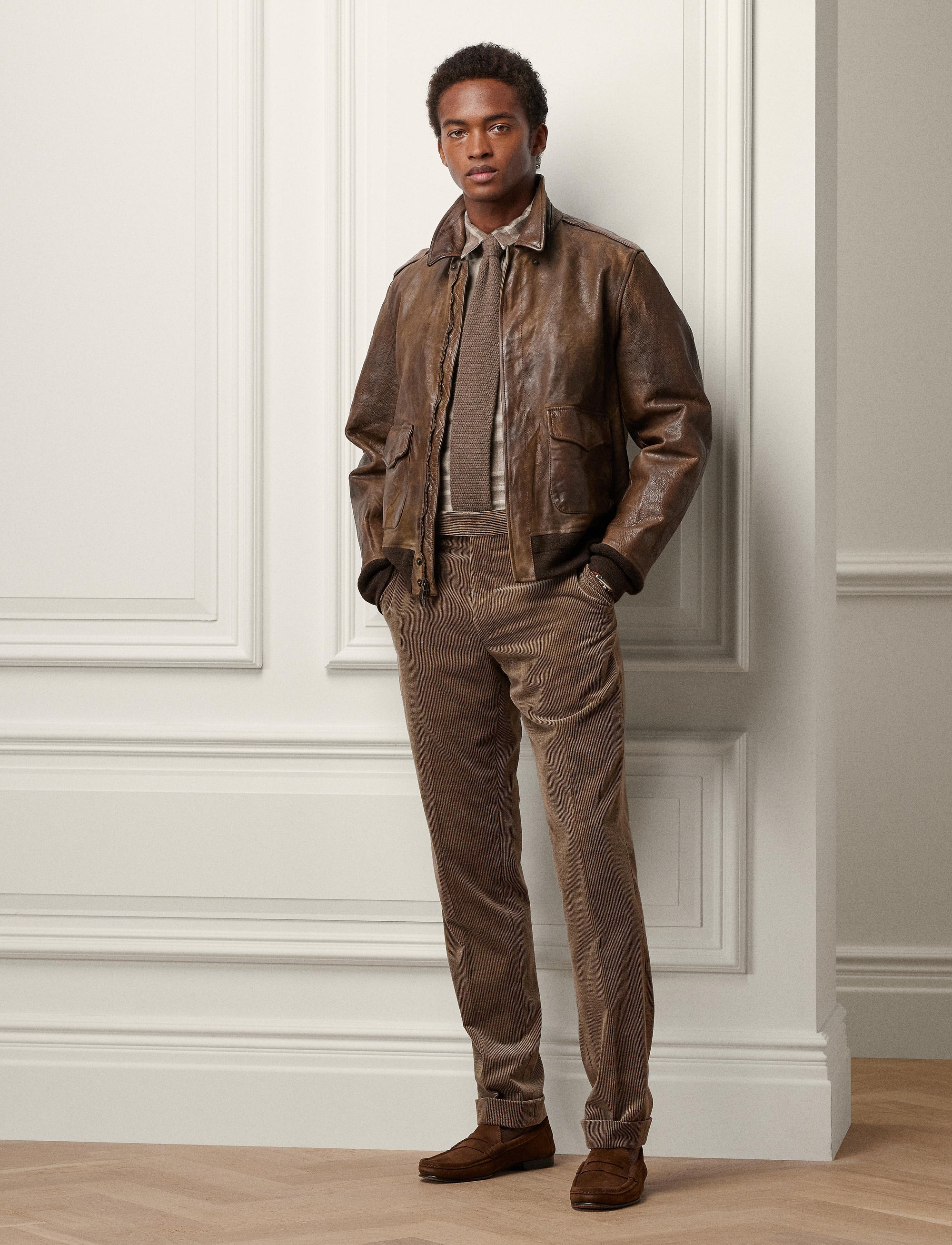 Veste d'aviateur Ridley en cuir  - Vintage Brown