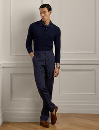 Pull texturé col polo en soie - Classic Chairman Navy