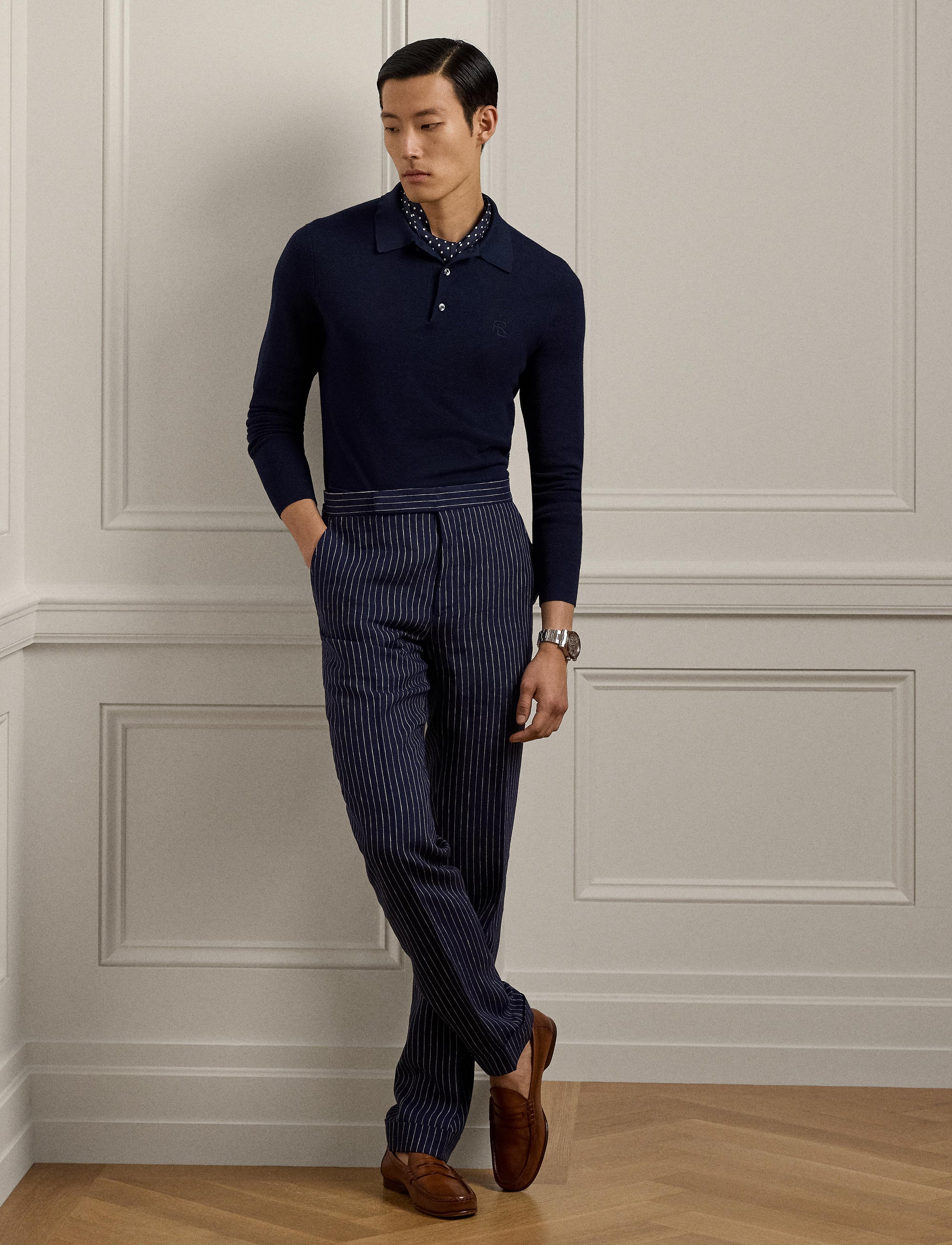 Pull texturé col polo en soie - Classic Chairman Navy