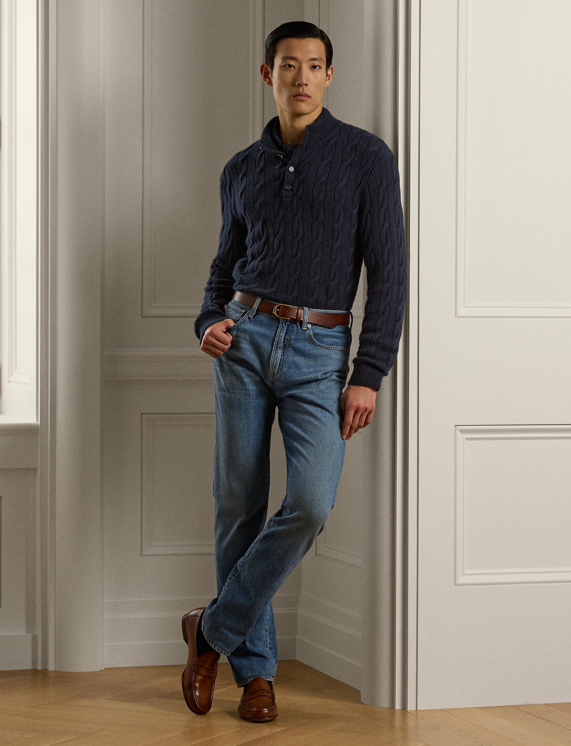 Pull torsadé à col cheminée en cachemire - Classic Chairman Navy