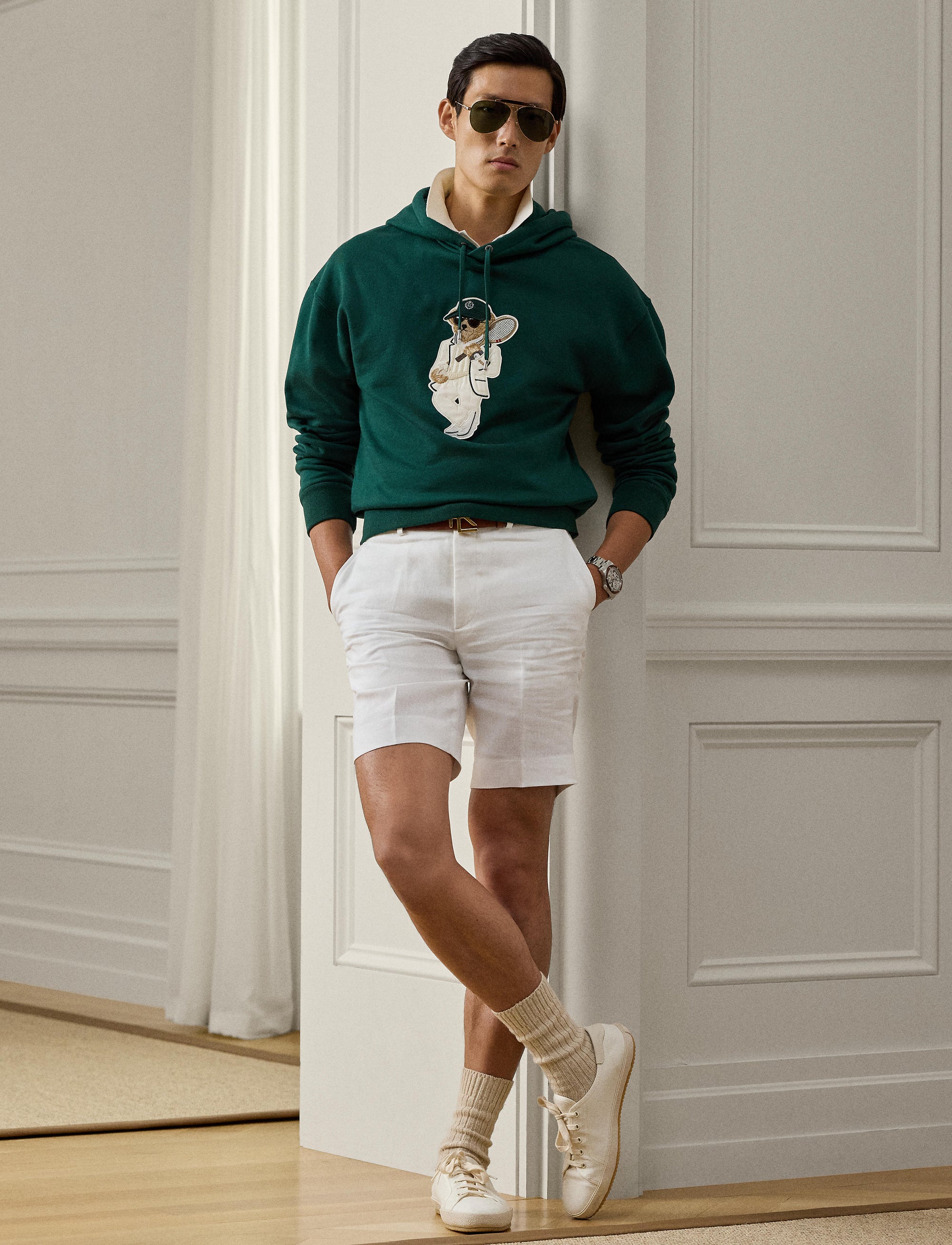 Sweat à capuche Polo Bear en molleton - Moss Agate