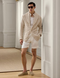 Cardigan ceinturé en coton et laine texturée - Limestone & Multicolore