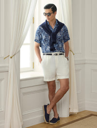 Chemise safari à motif  en lin - Navy Tonal