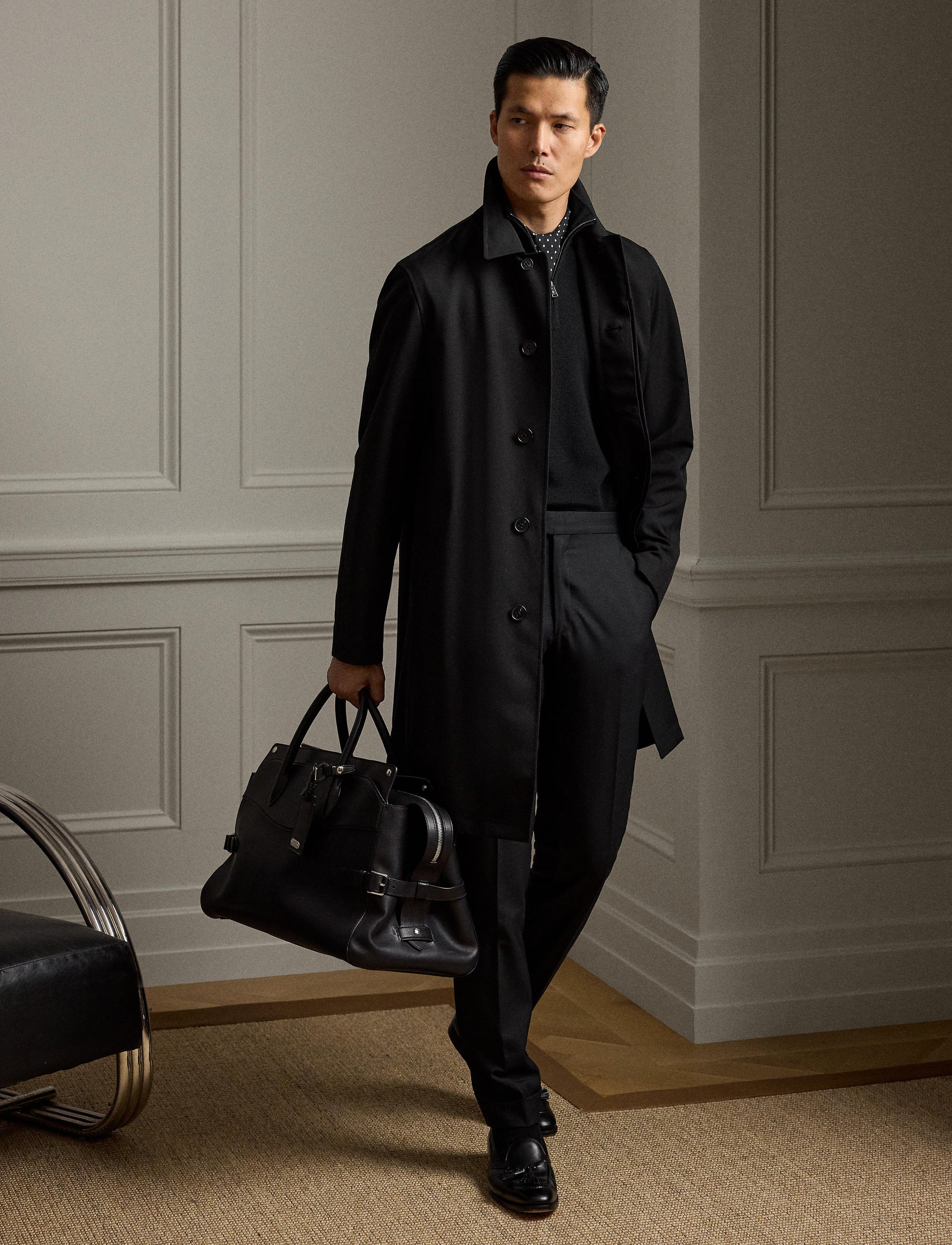 Pull demi-zippé en laine piquée - Polo Black