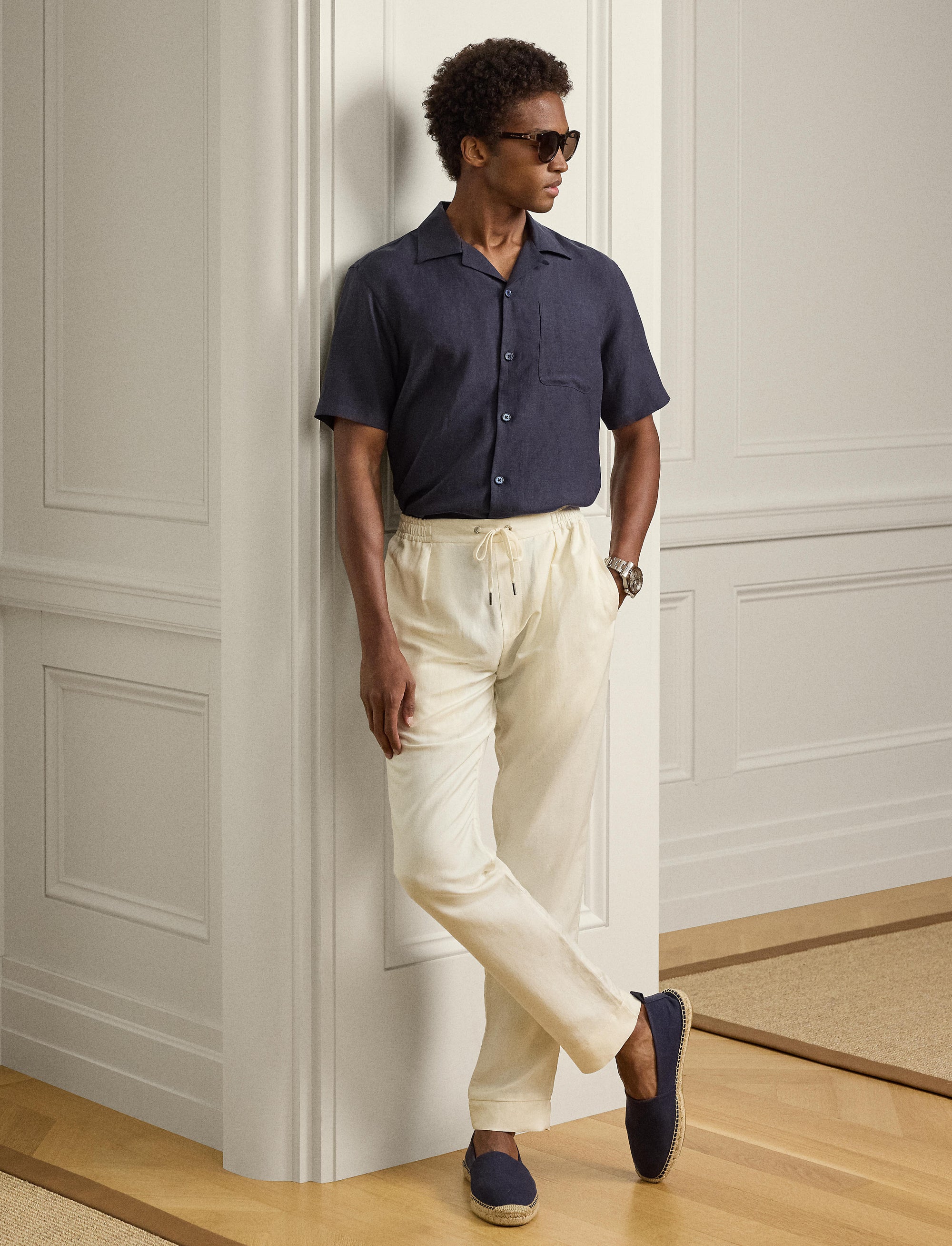 Silk and linen blend camp shirt - Classic Chairman Navy