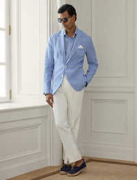 Linen micro houndstooth shirt - Cornflower Blue & White
