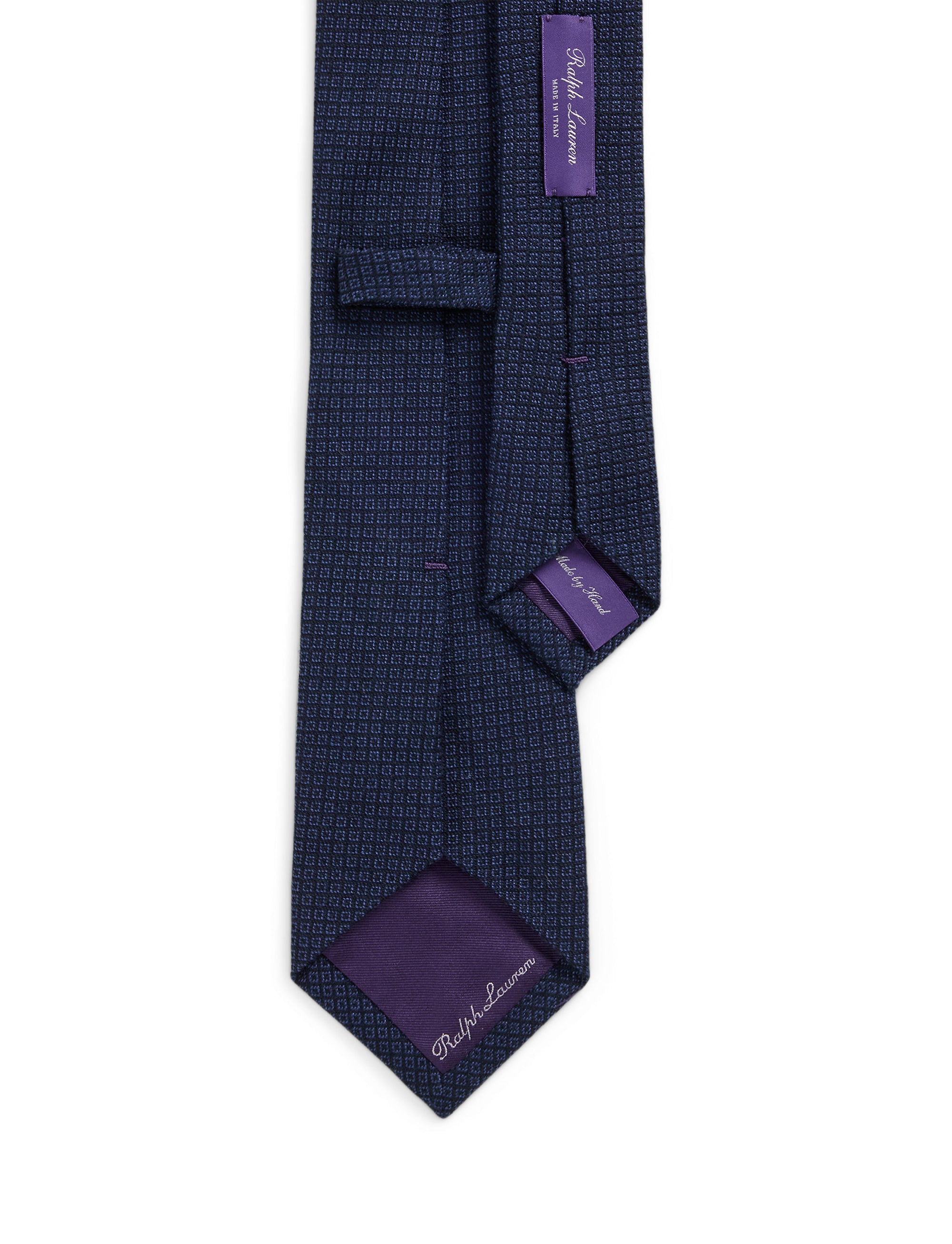 Square silk and cashmere blend tie - Navy