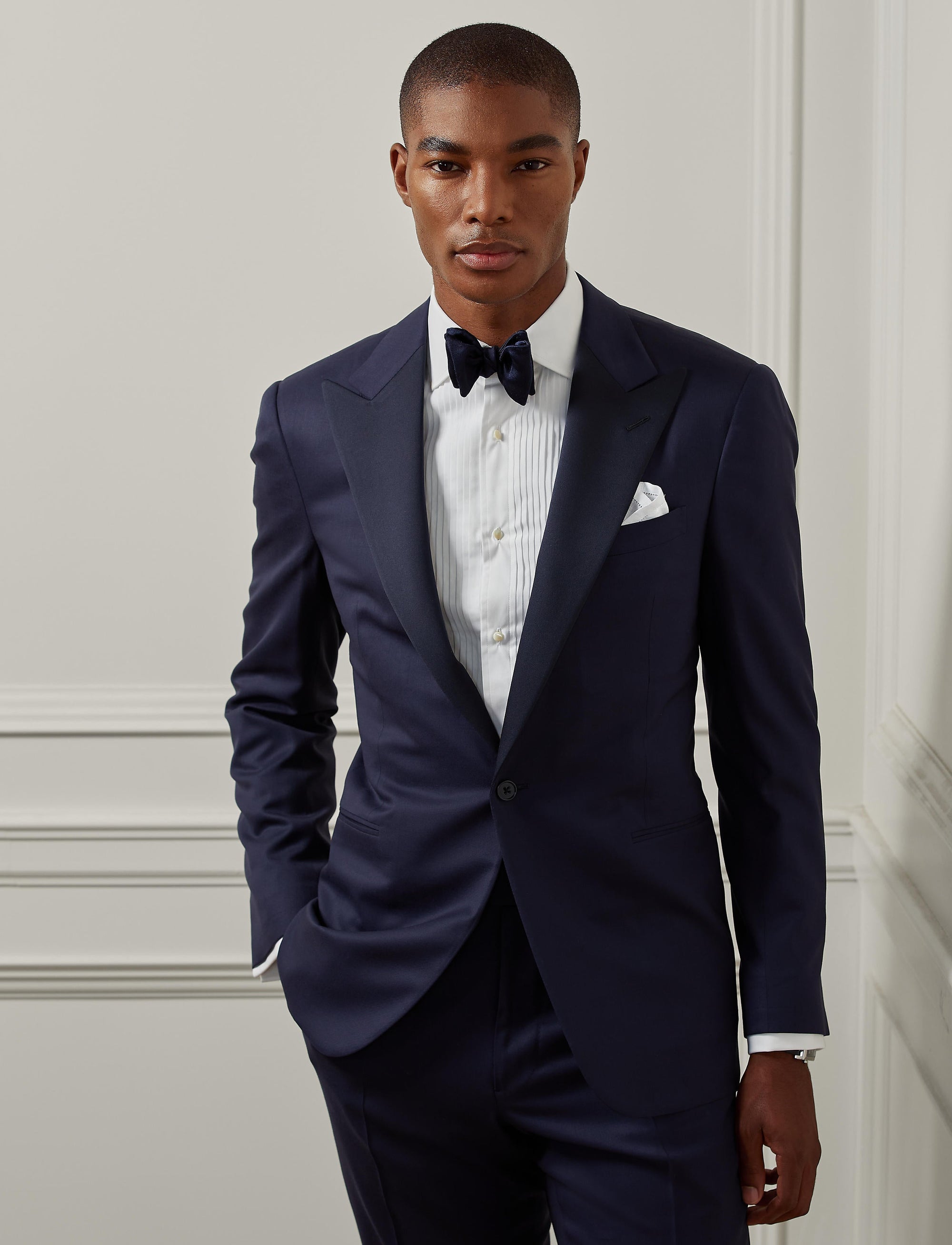 Smoking Gregory revers pointe en gabardine de laine - Navy