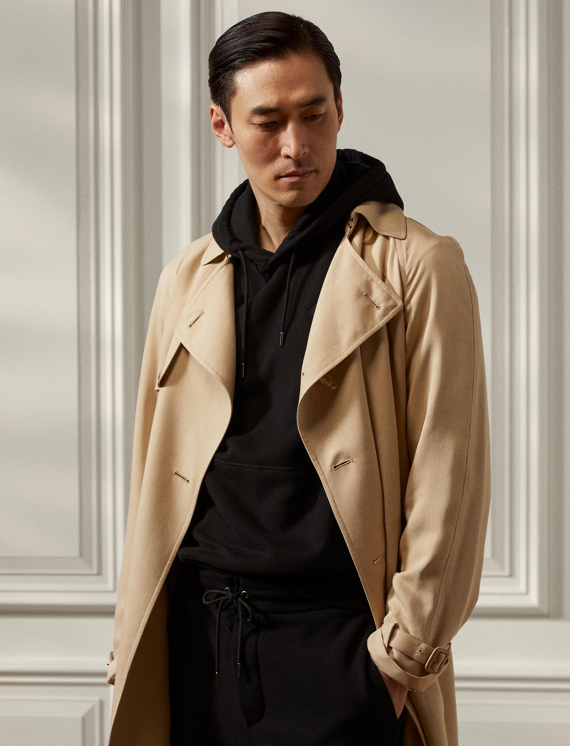 Trench-coat hydrofuge en soie - Tan