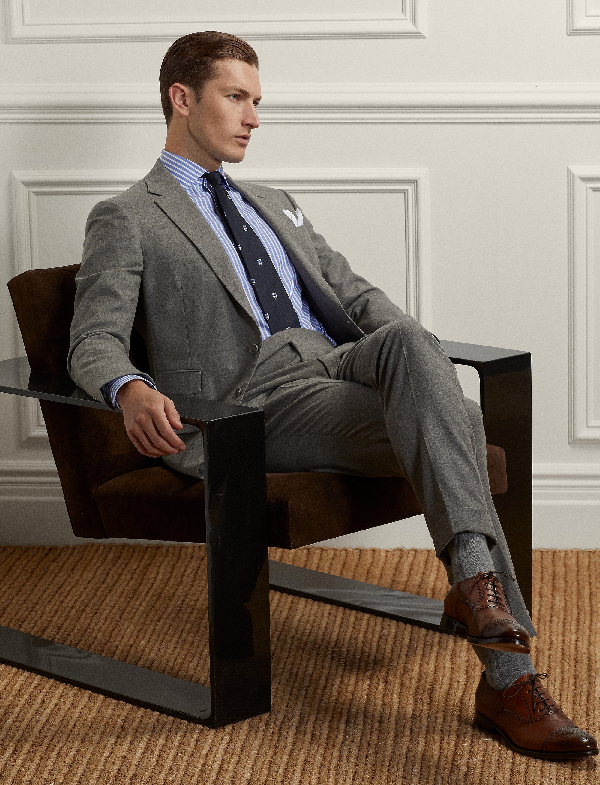 Costume Kent en flanelle de laine - Pearl Grey Melange