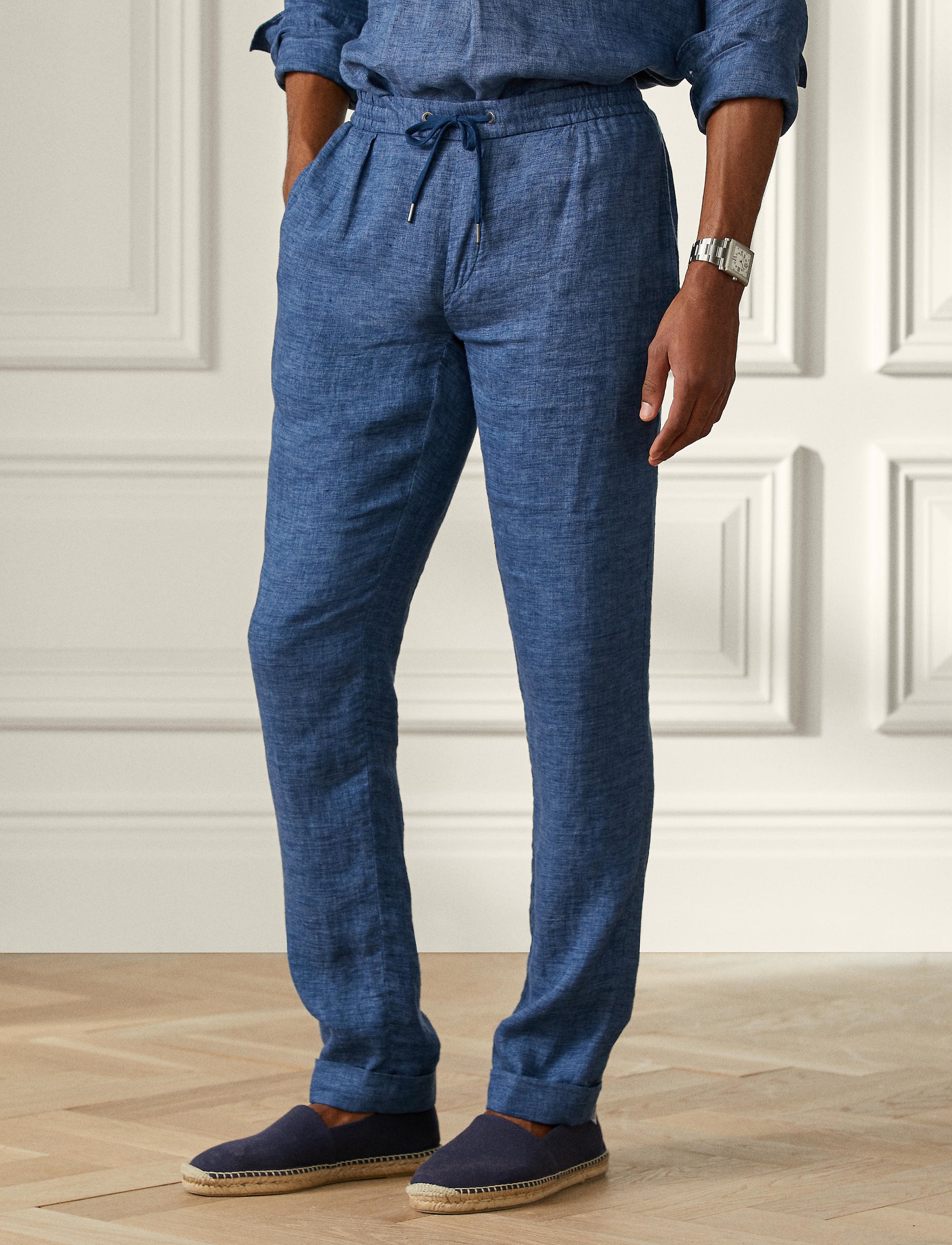 Pantalon en dobby de lin - Dark Indigo