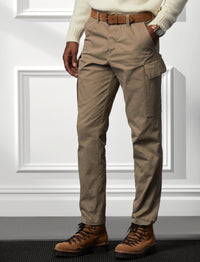 Cotton blend stretch cargo trousers - Taupe