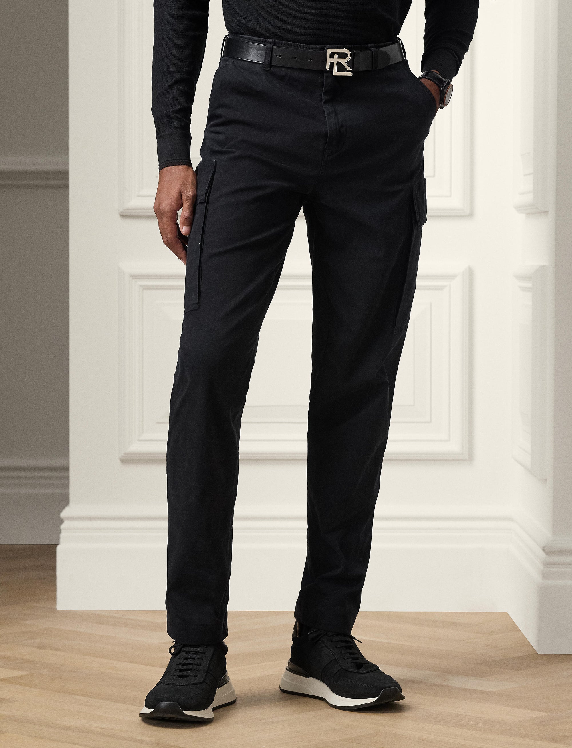 Stretch cotton cargo trousers - Polo Black