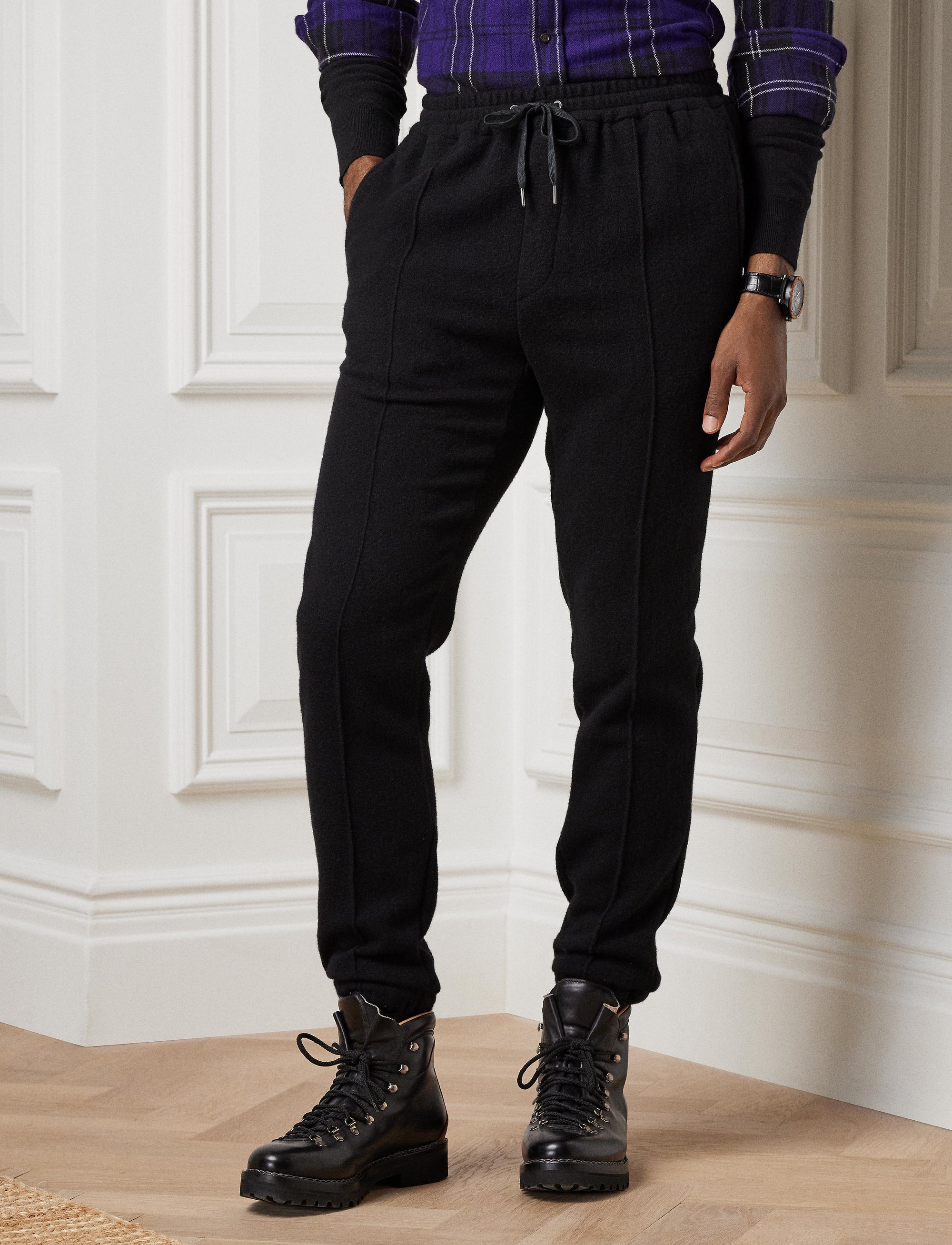 Pantalon de jogging en cachemire et laine mélangé - Black