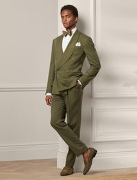 Veste Kent confectionnée main en gabardine de soie - Olive Night