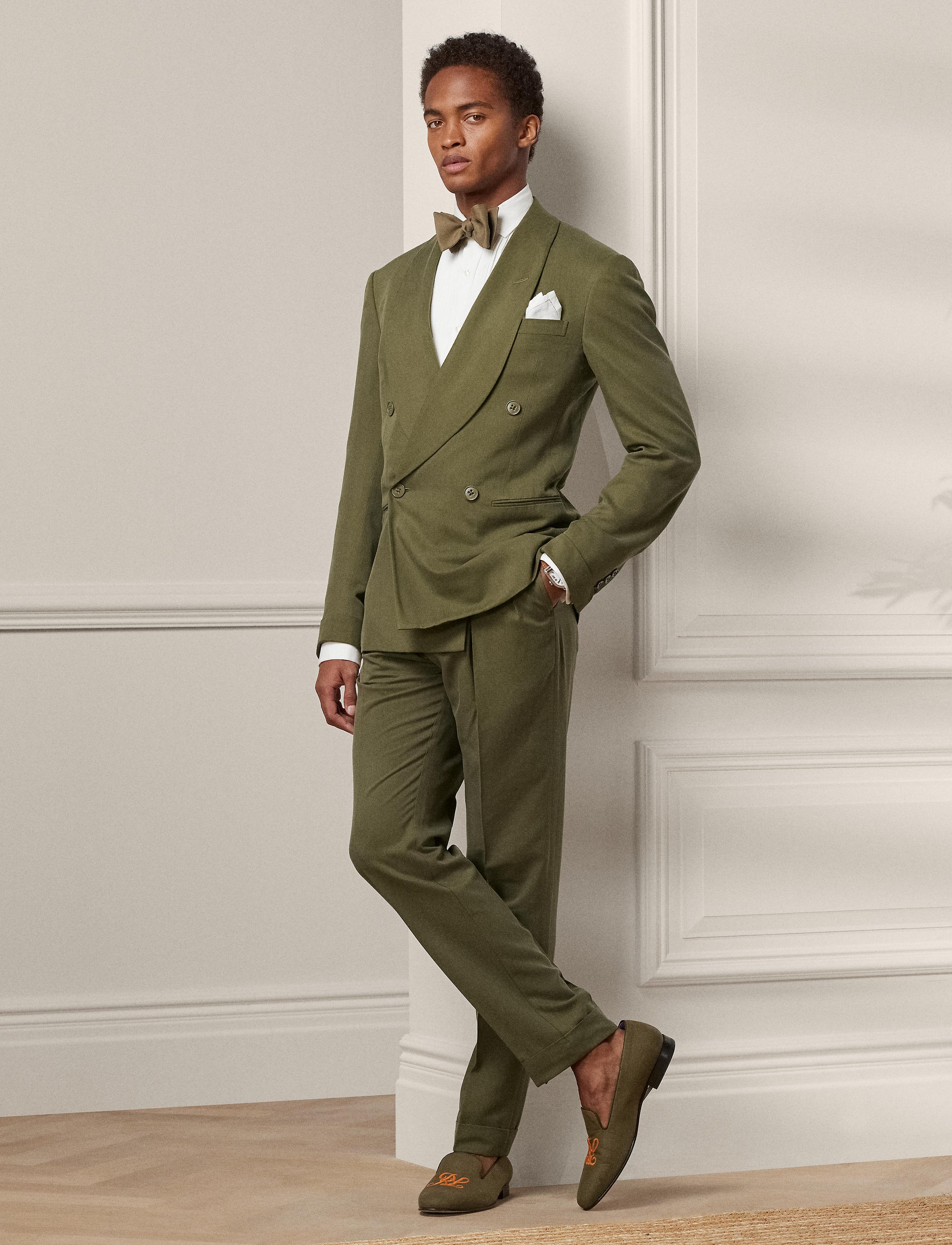 Veste Kent confectionnée main en gabardine de soie - Olive Night