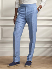 Pantalon Gregory fait main en soie et lin mélangé - Infinity Blue