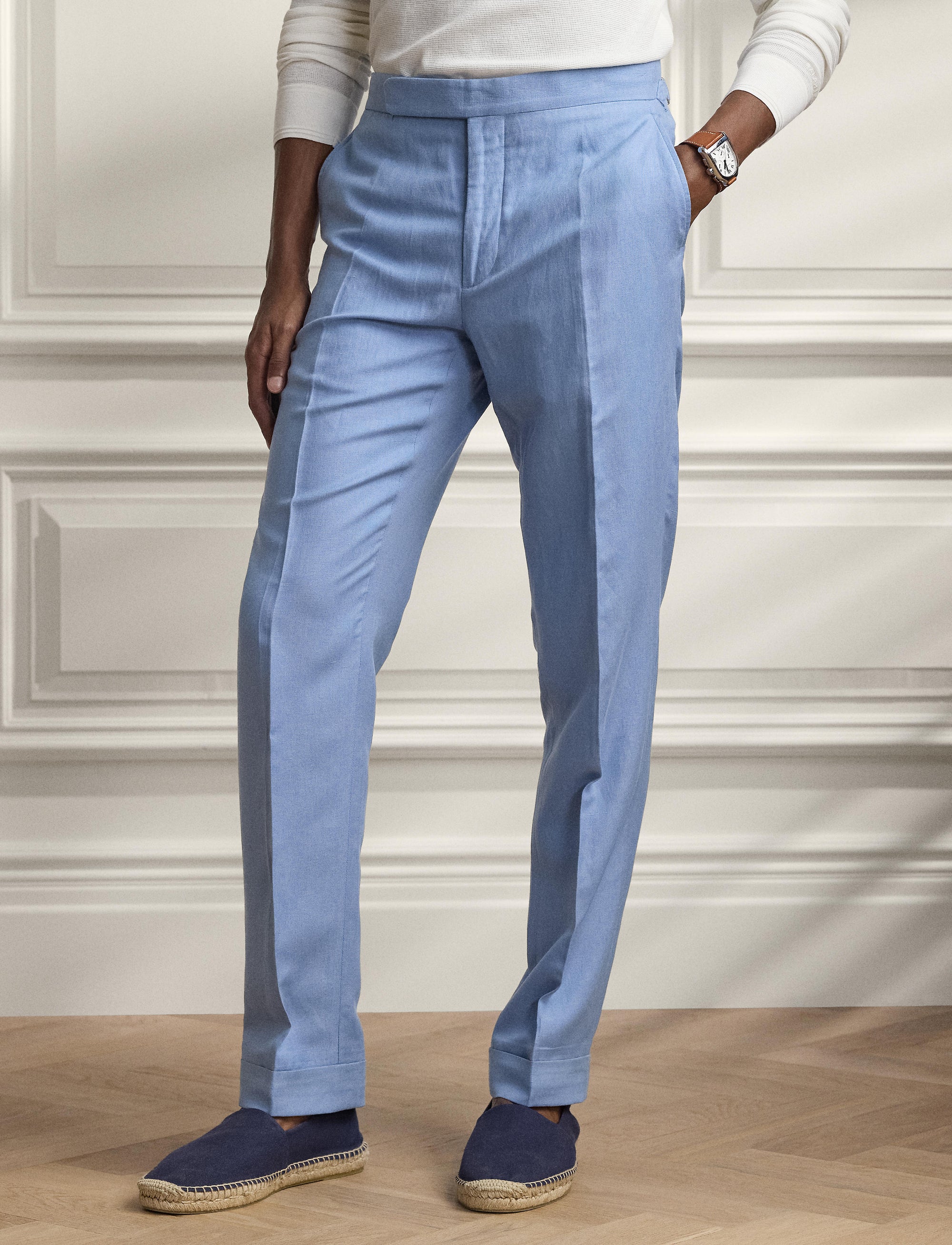 Pantalon Gregory fait main en soie et lin mélangé - Infinity Blue