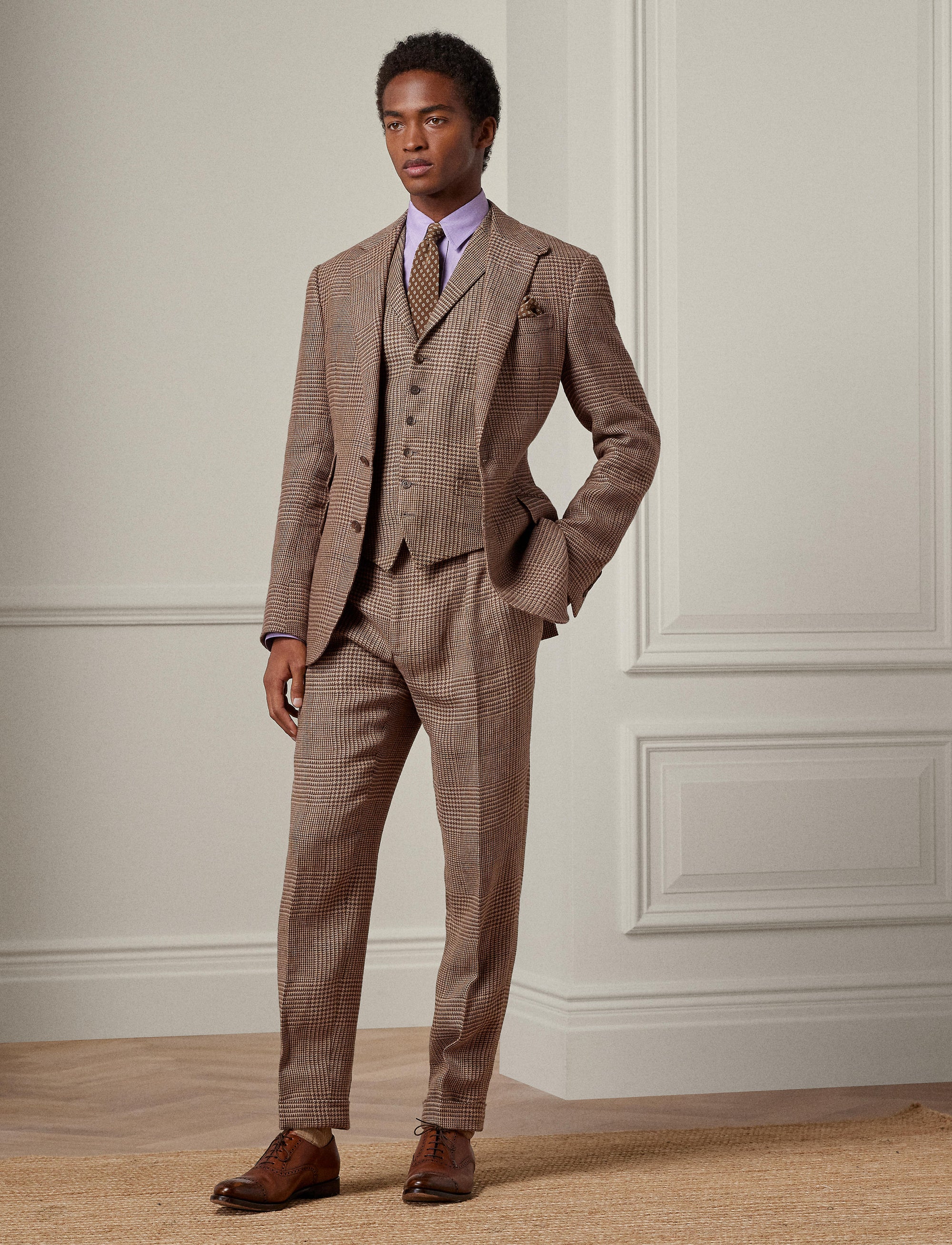Kent suit jacket in linen - Brown & Tan