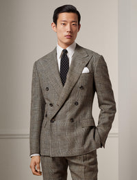 Ralph tartan suit in silk and linen blend - Vintage Cream & Black With Blue Deco