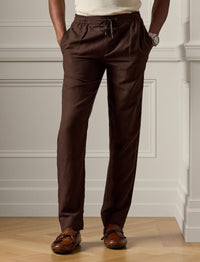 Pantalon en soie et lin mélangé - Luggage Brown