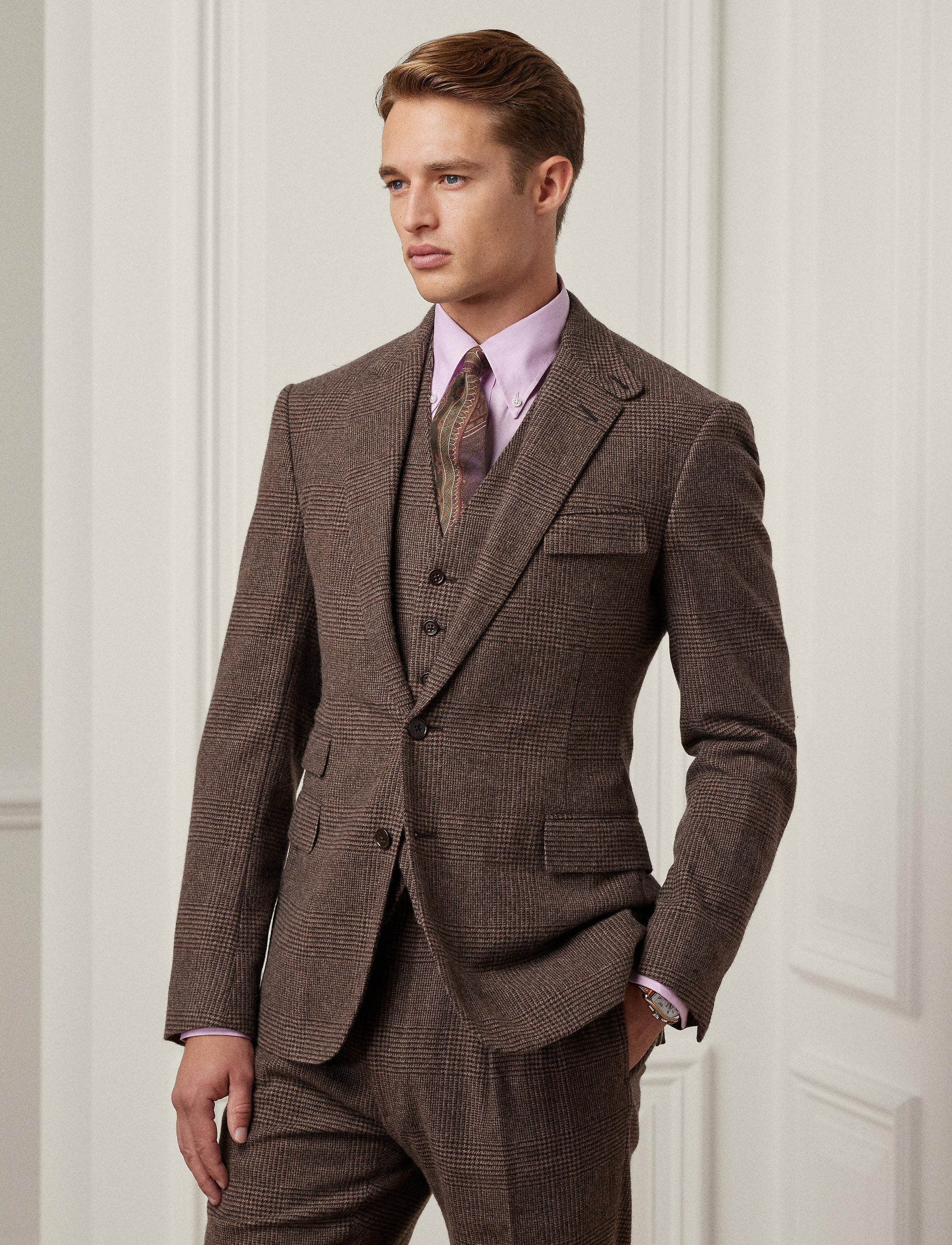 Kent 3-piece suit in wool - Dark Taupe & Multicolour