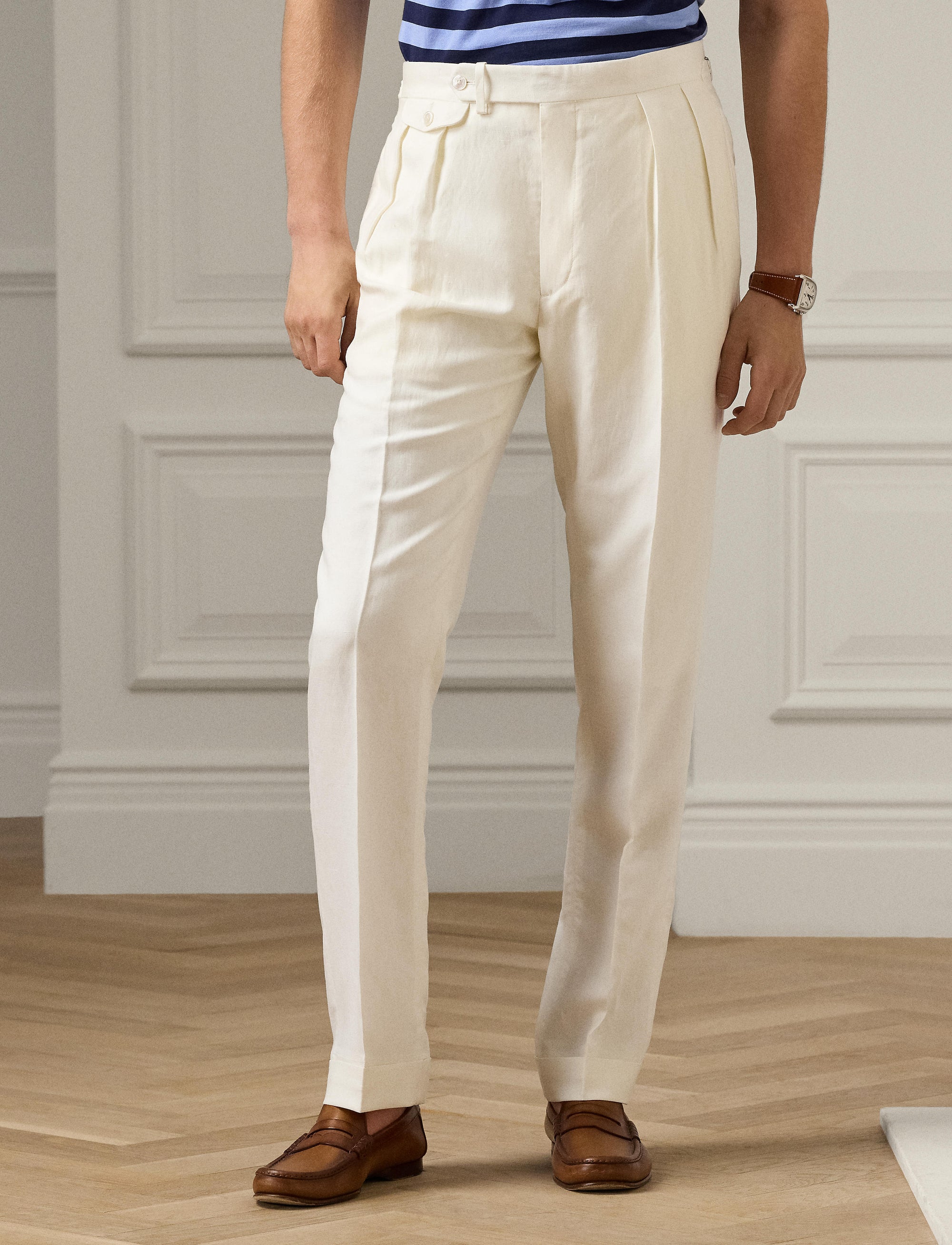 Pantalon Gregory en soie et lin mélangé - Classic White