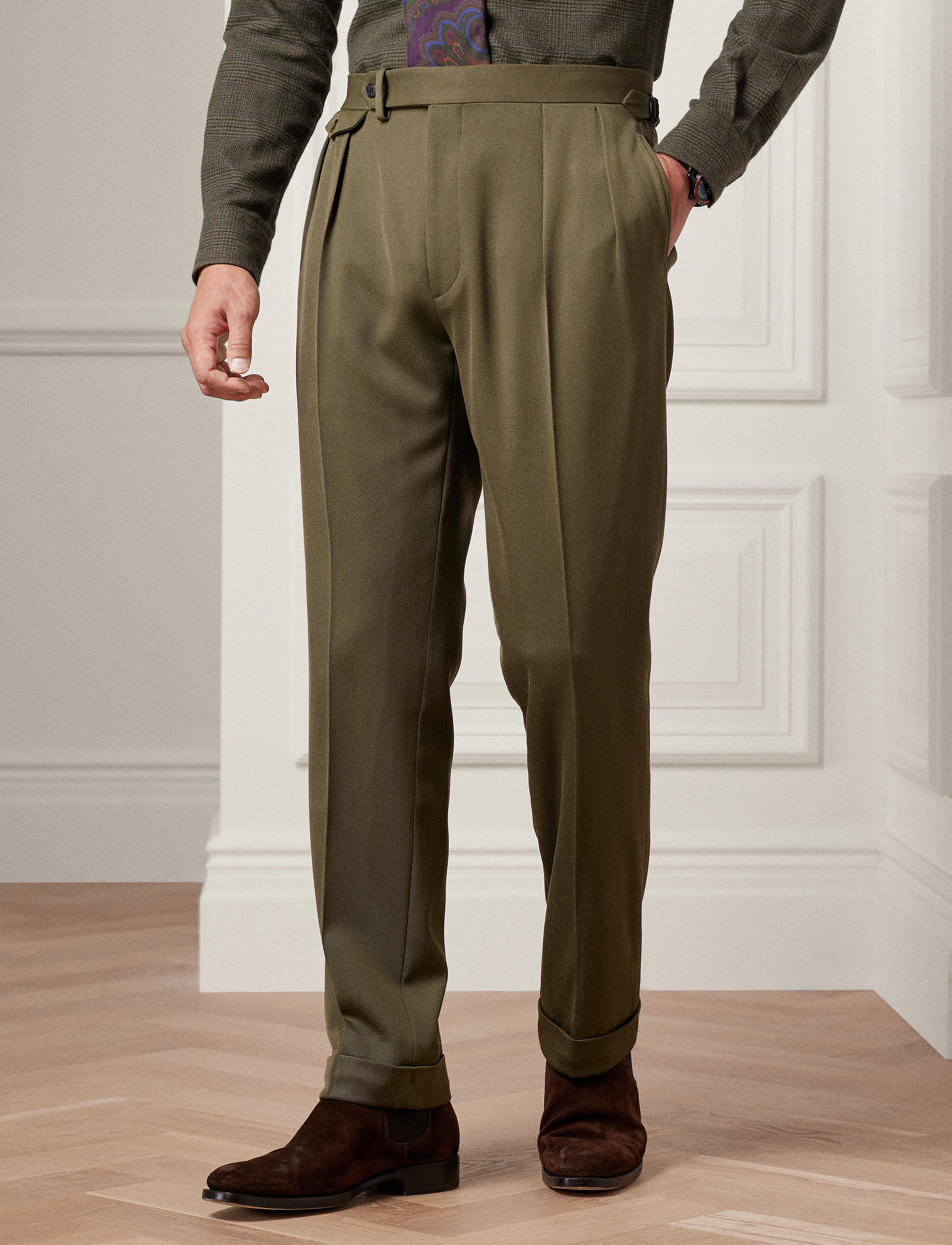 Pantalon Gregory en sergé de laine - Olive