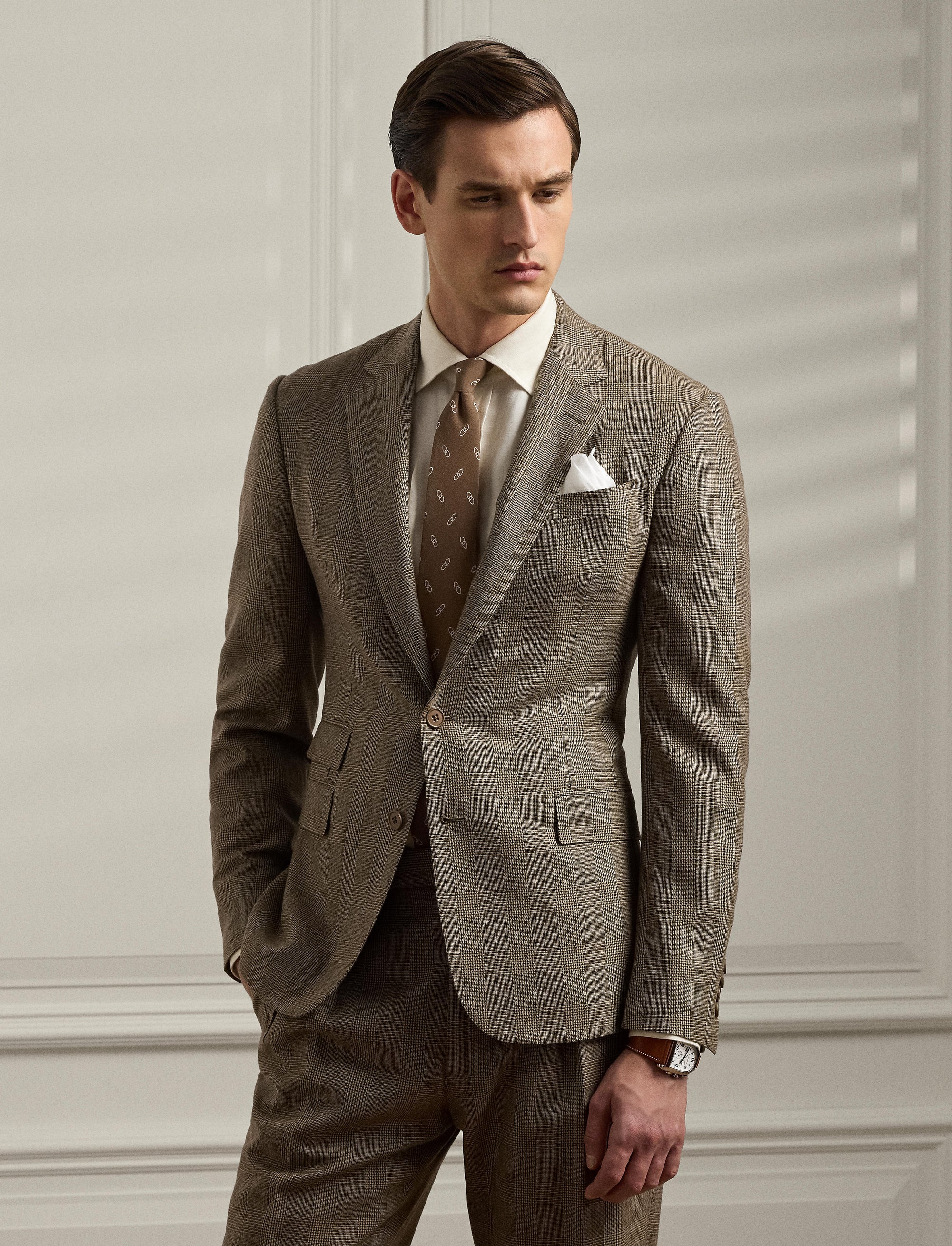 Costume Kent prince-de-galles en laine - Tan, Brown With Purple Deco