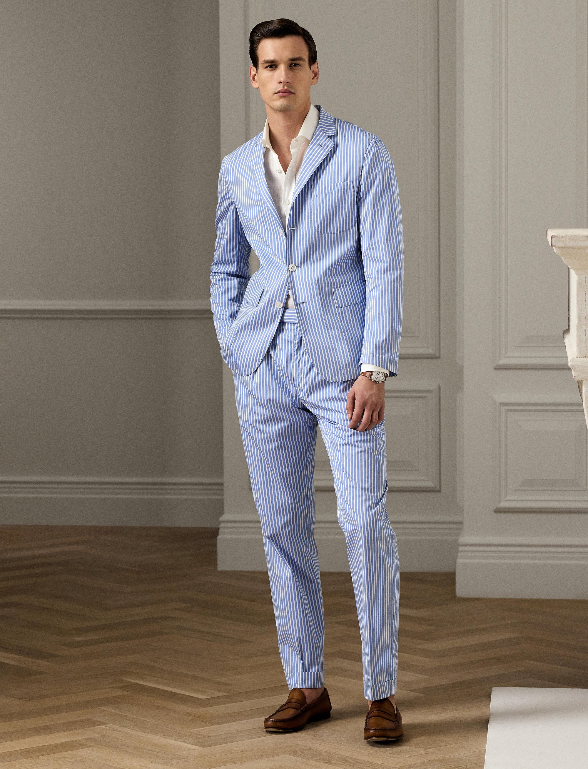 Veste de costume rayée en popeline - Blue & White