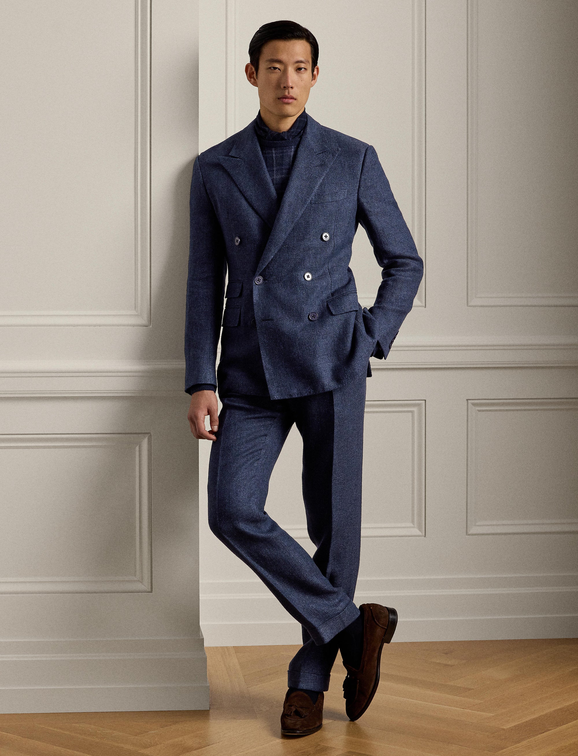 Veste Kent à chevrons en lin - Navy