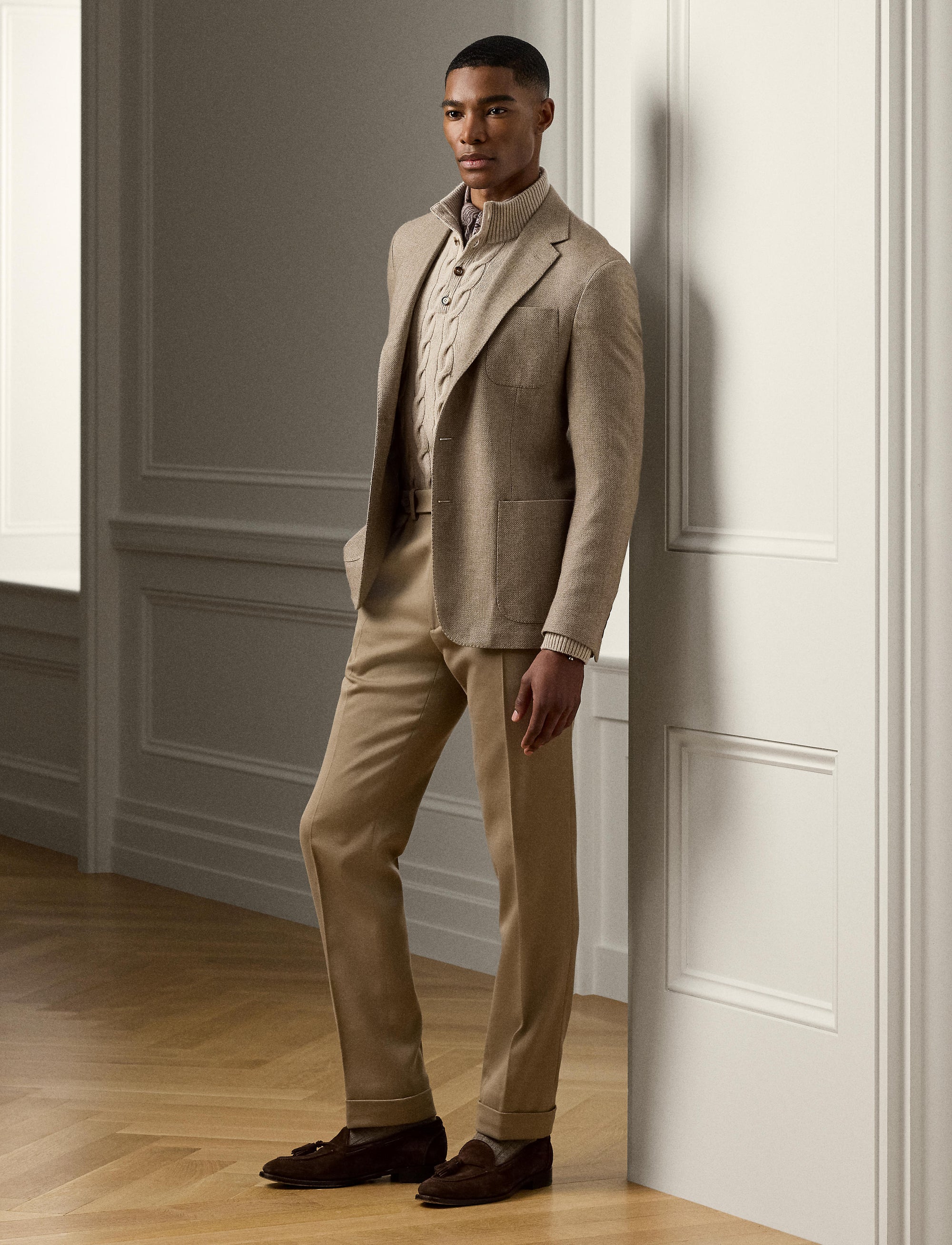 Veste Hadley en laine et soie mélangée - Taupe Melange
