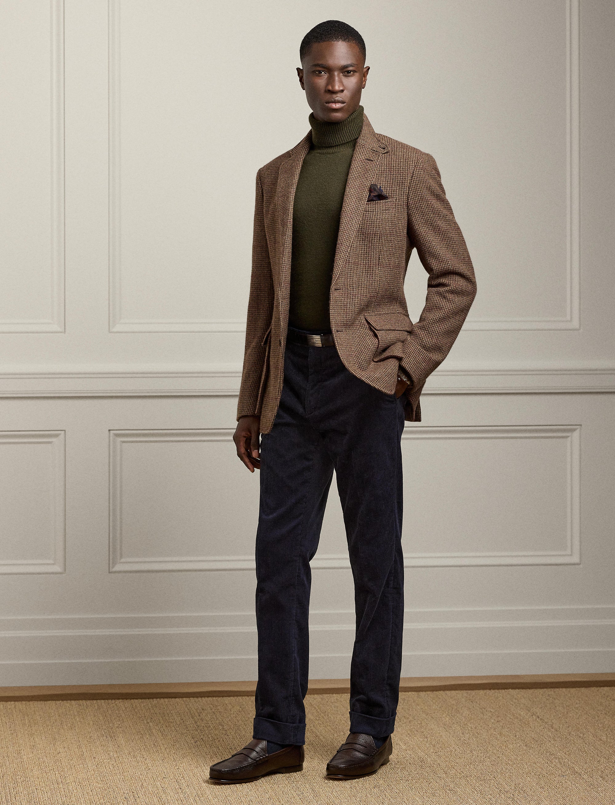 Blazer Kent pied-de-poule en cachemire et laine mélangé - Dark Brown, Multicolore With Burgundy Deco