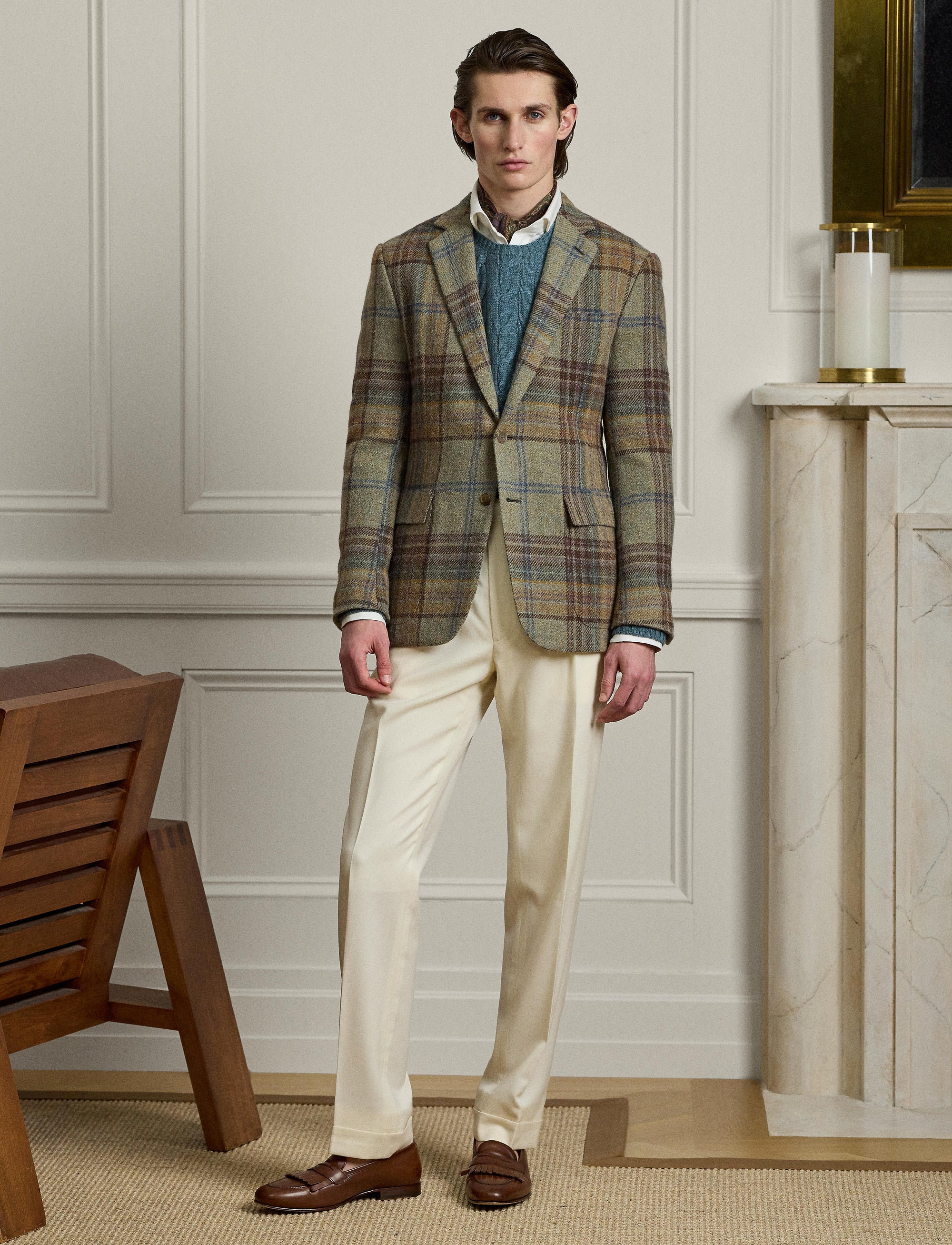 Blazer Kent écossais en laine - Sage, Brown, Tan & Multicolore