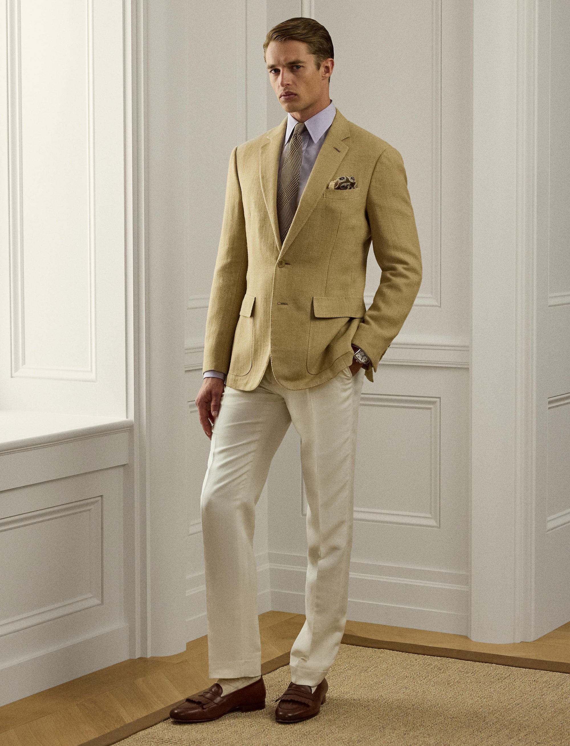 Veste Kent à chevrons en cachemire et soie mélangé - Tan
