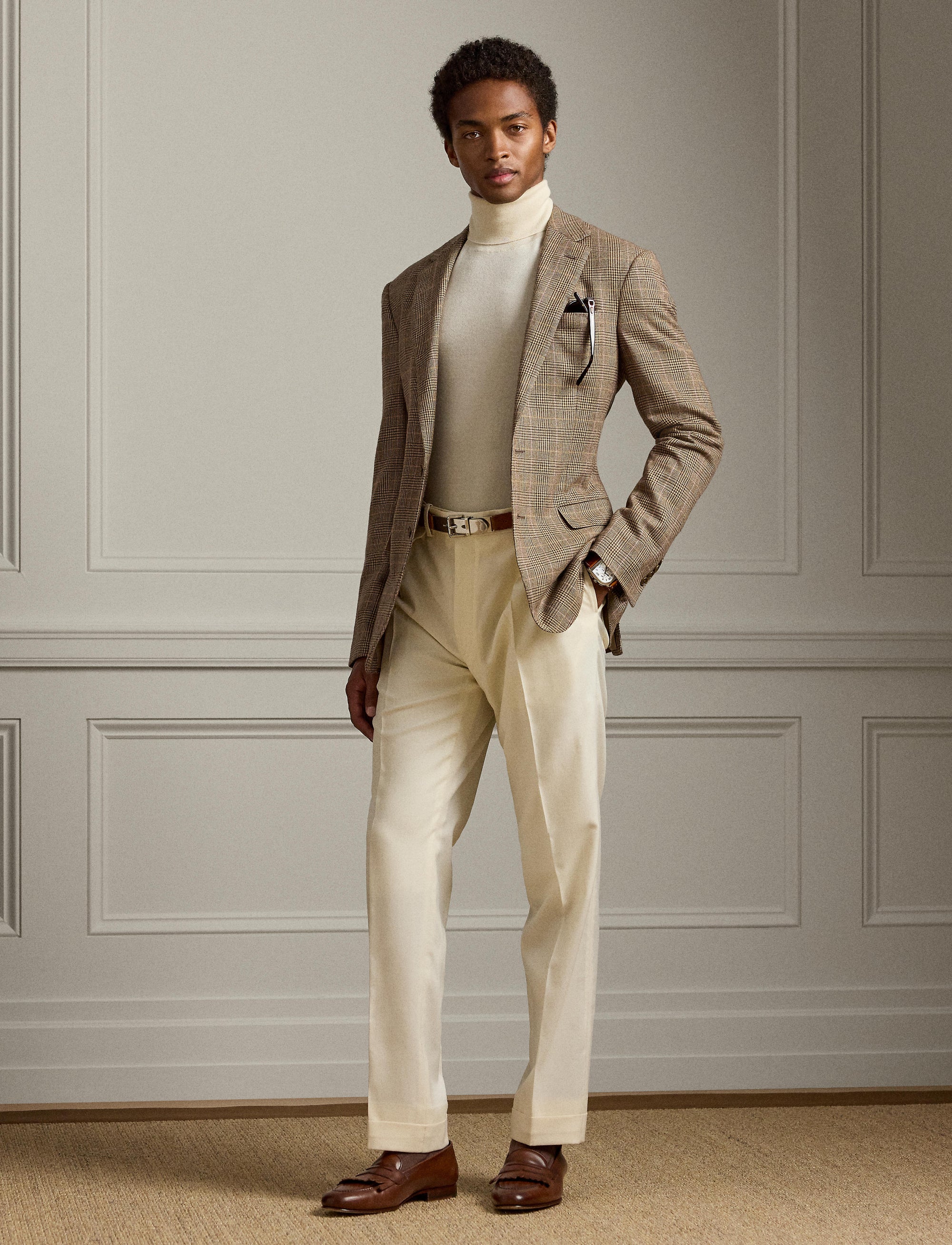 Veste de costume Kent prince-de-galles en laine - Cream, Light Brown & Multicolore