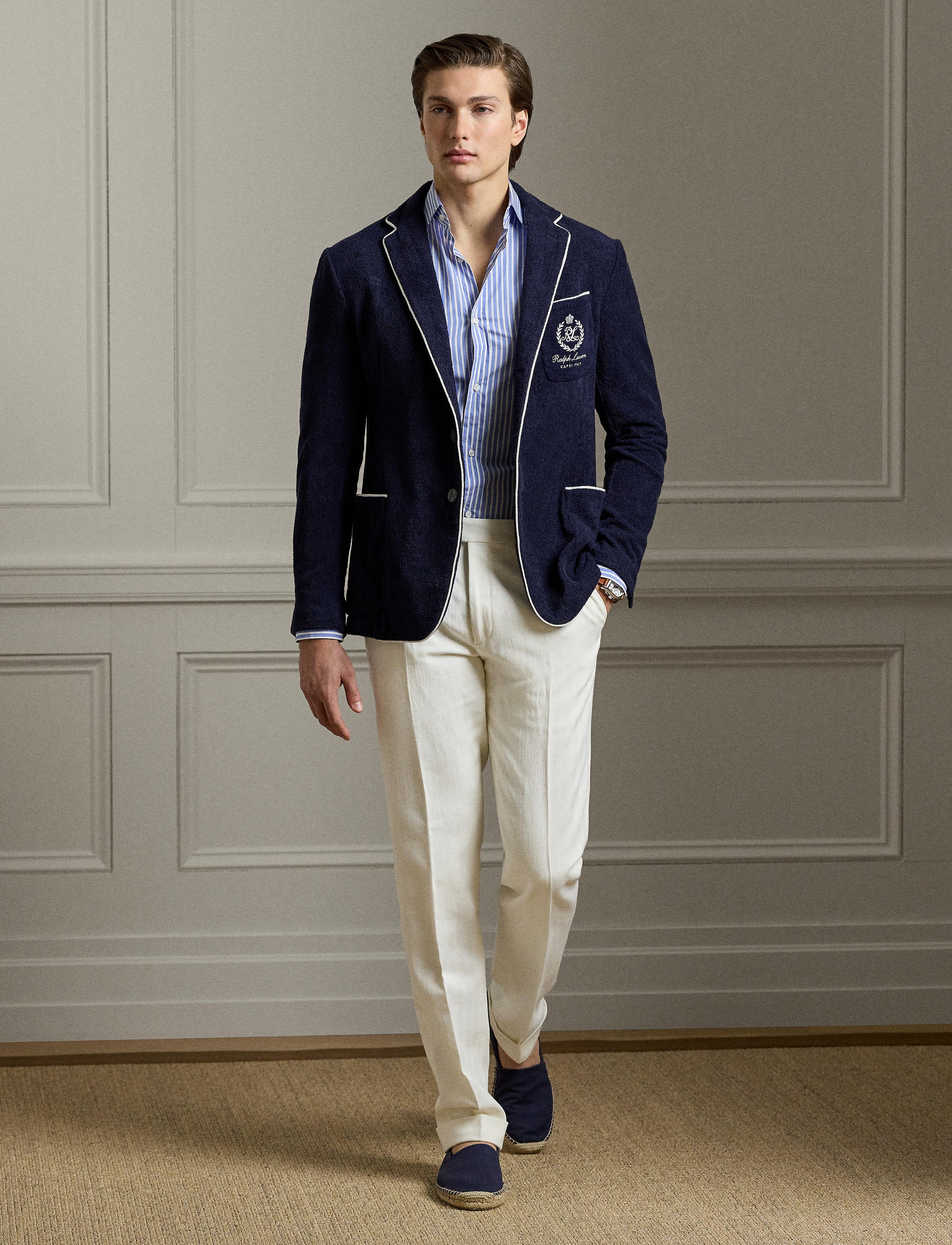 Embroidered cotton terry blazer - Classic Chairman Navy
