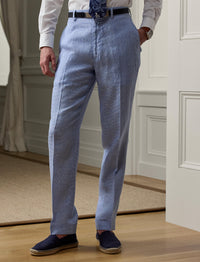 Glenn linen houndstooth trousers - Cornflower Blue & White