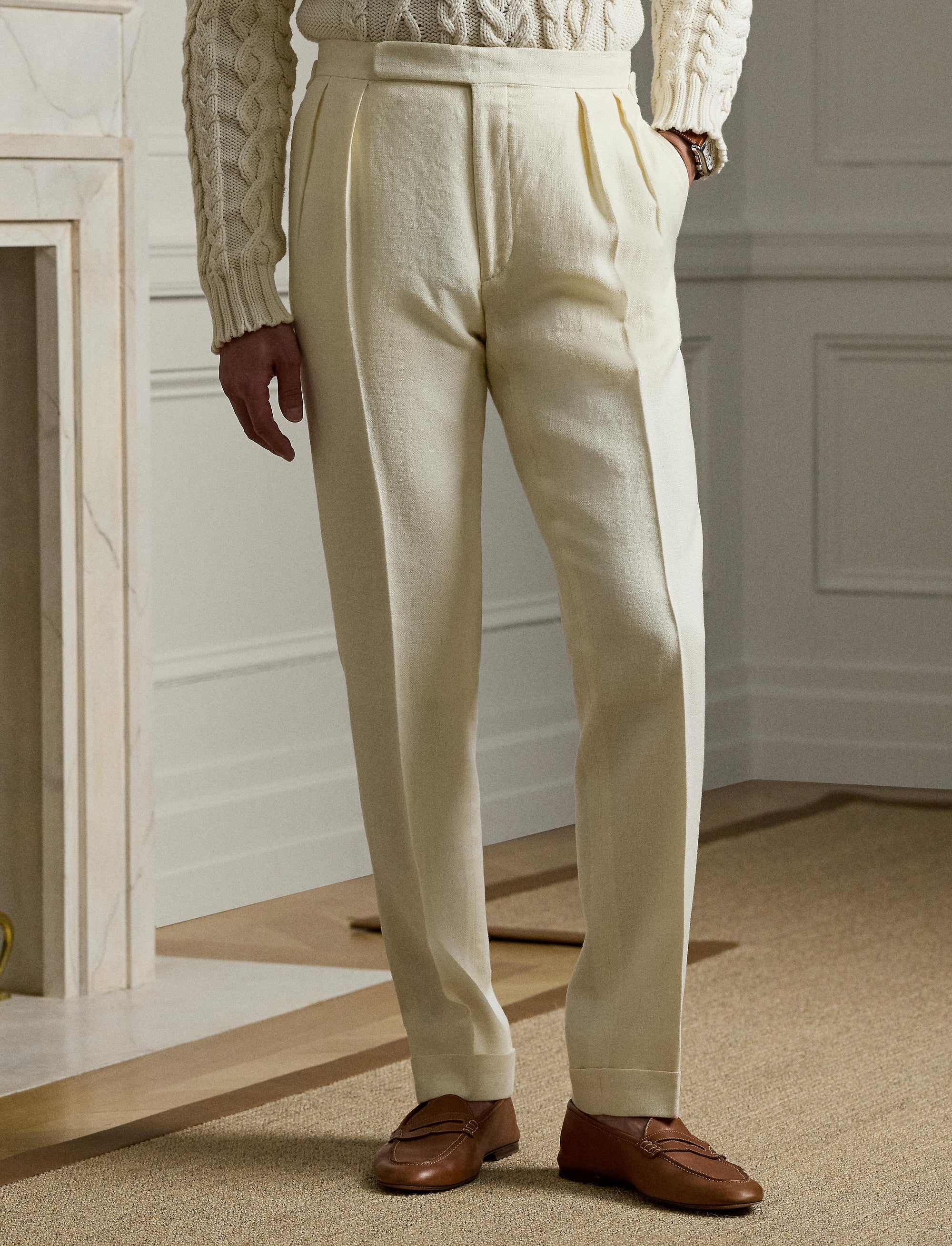 Pantalon de costume Gregory en soie et lin mélangé - Classic Cream