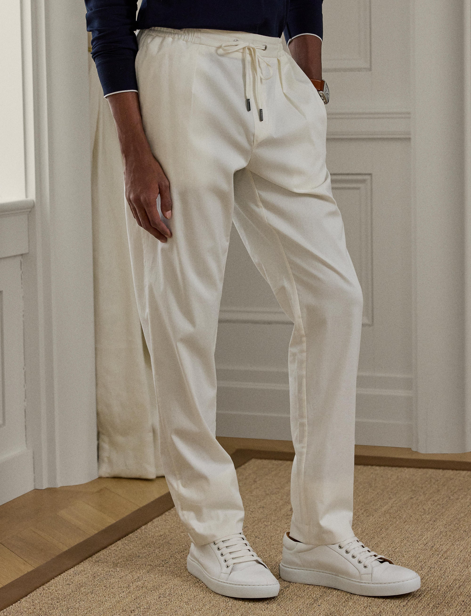 Stretch satin trousers - Deckwash White