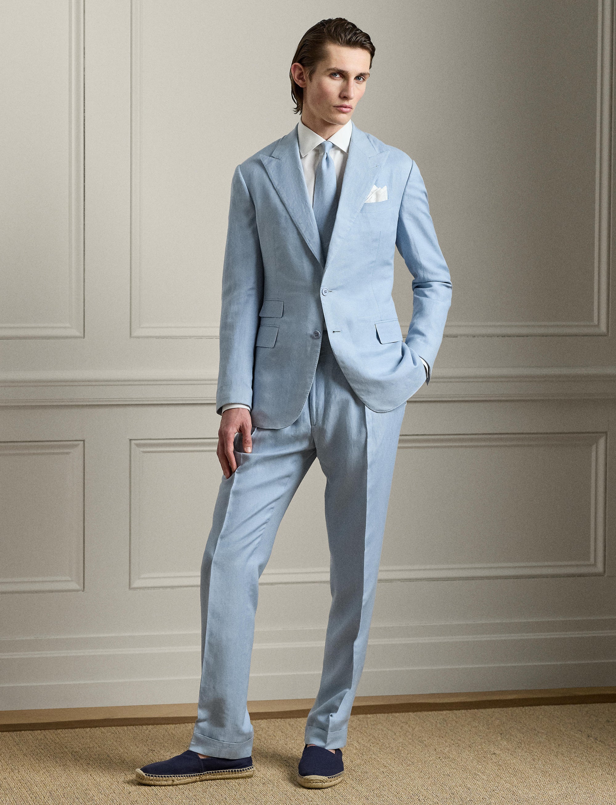 Kent jacket in silk and linen blend - Chambray Blue