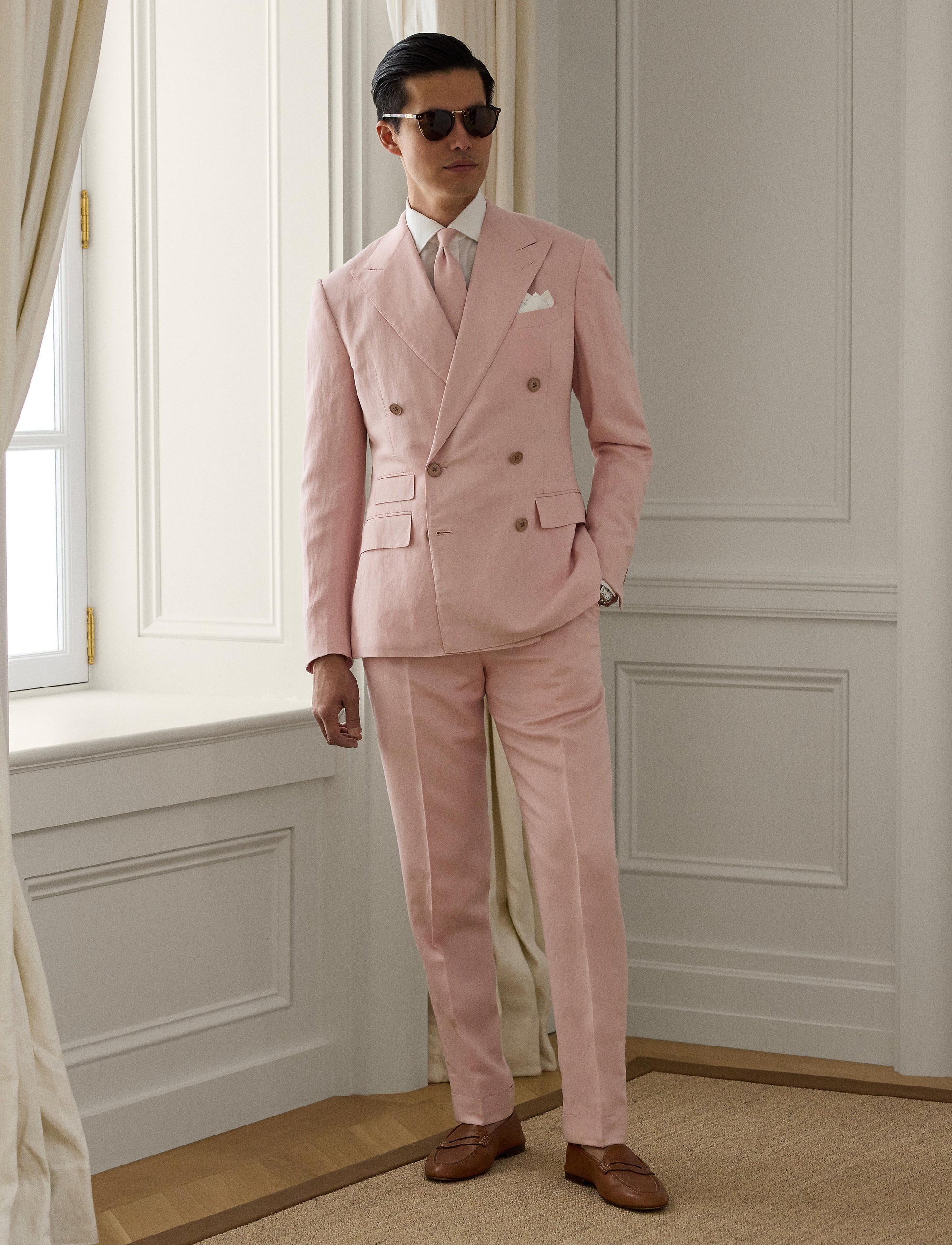 Veste Kent en soie et lin mélangé - Soft Pink