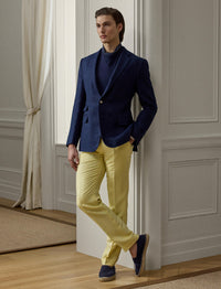Veston à revers classiques en lin - Bleu marine