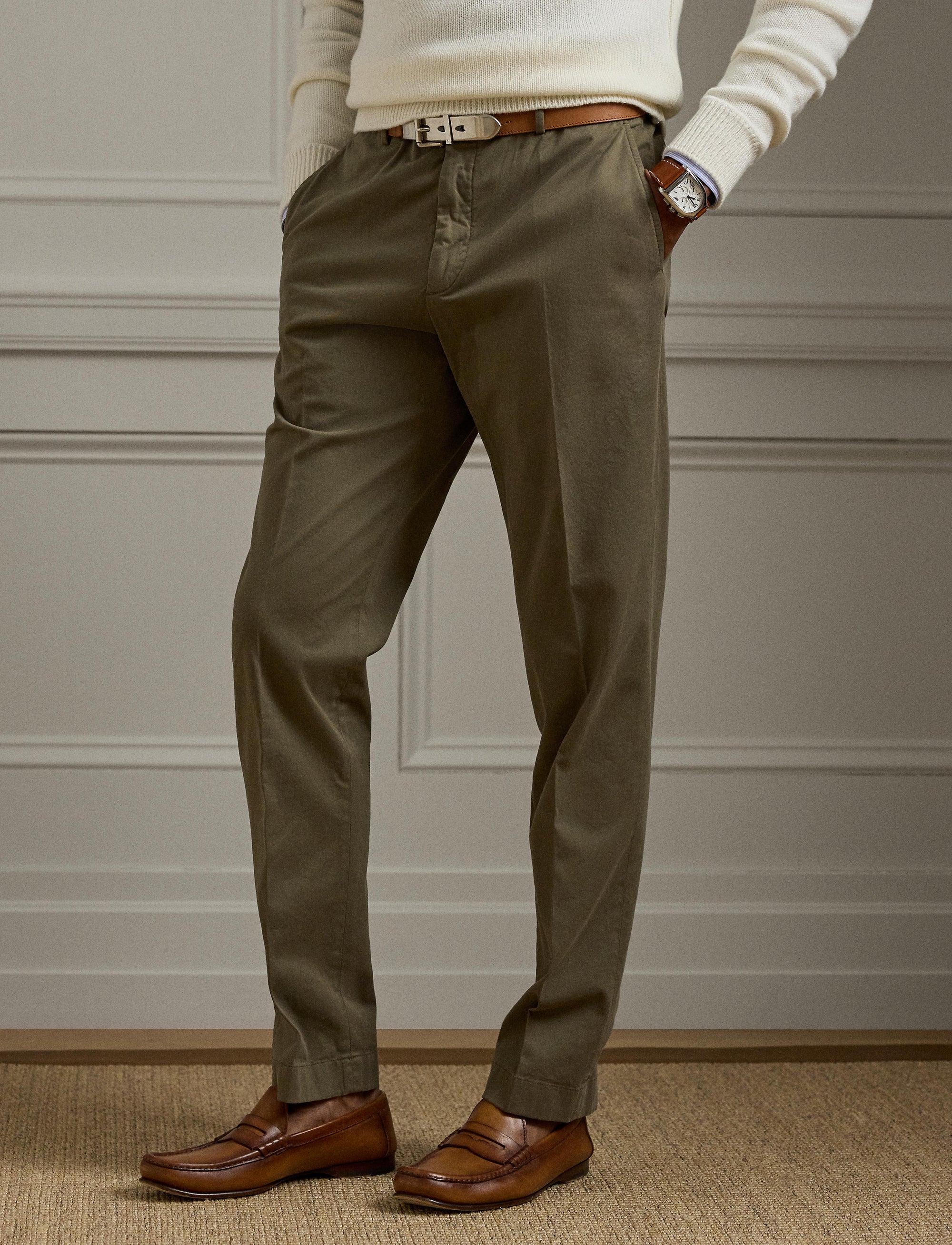 Pantalon chino stretch slim fait main - Thicket Moss