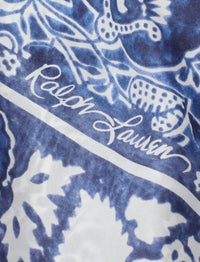 Carré fleuri en cachemire et soie mélangé - Blue & Multicolore