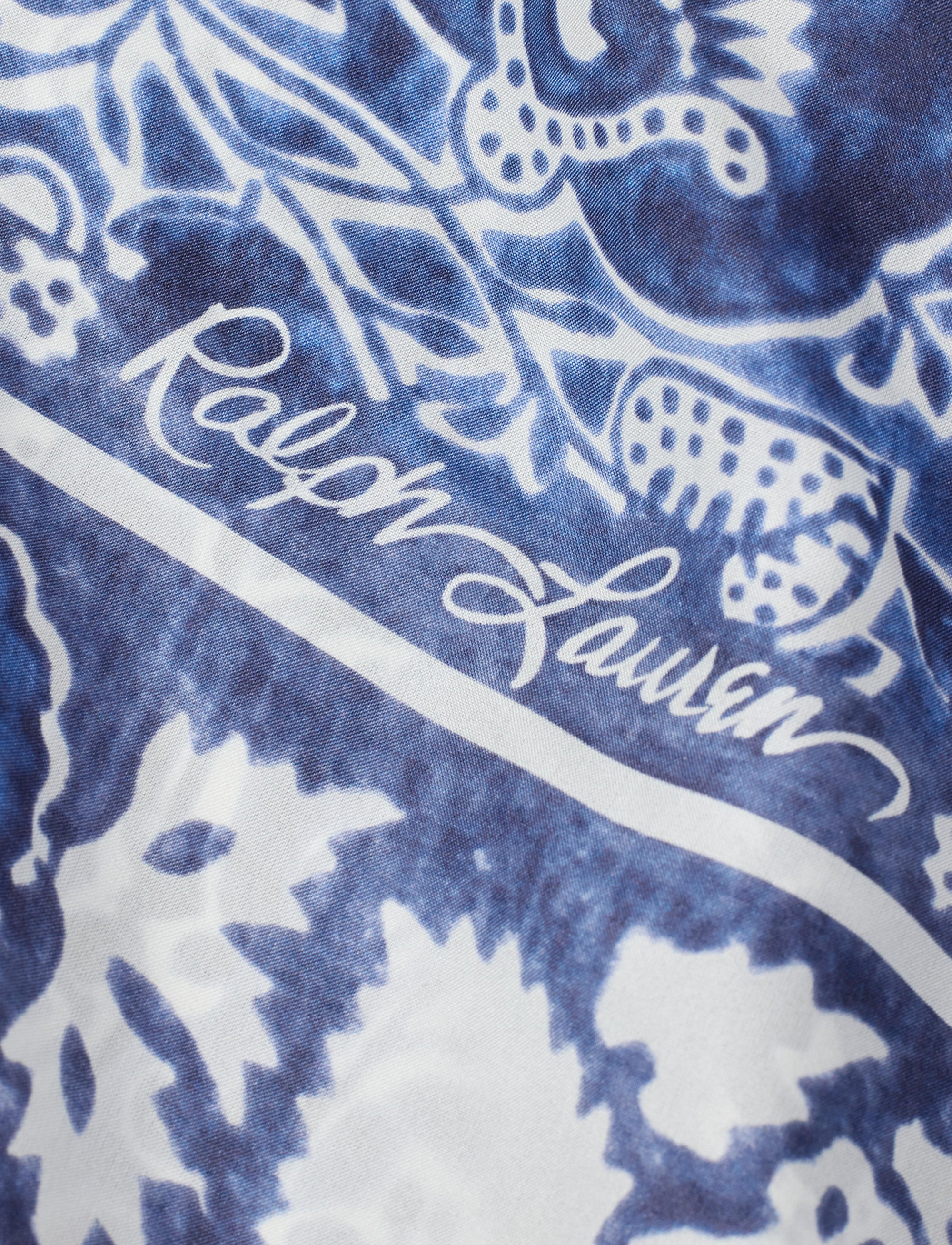 Carré fleuri en cachemire et soie mélangé - Blue & Multicolore